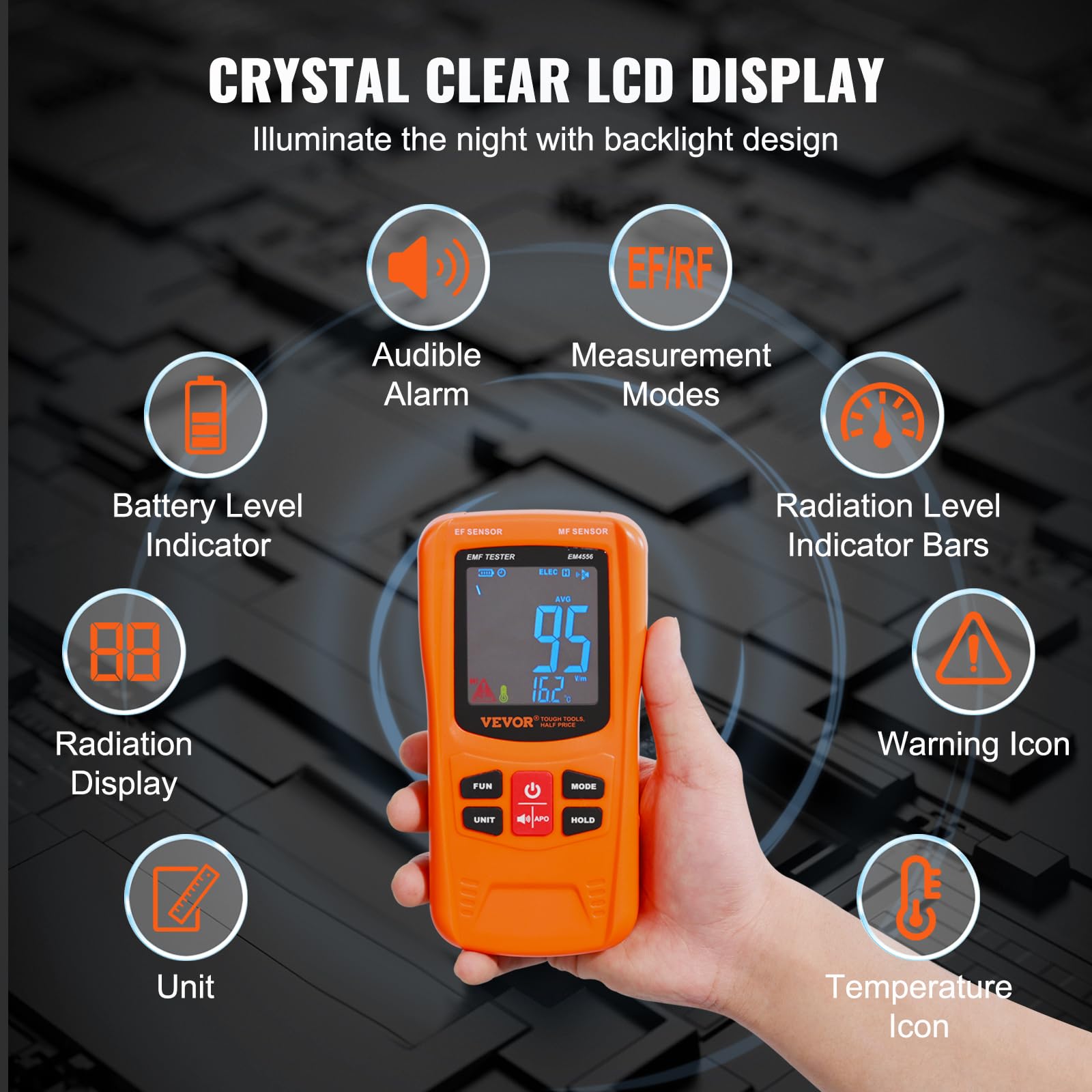 3-in-1 EMF Meter, 5Hz-6GHz, Handheld Rechargeable Electromagnetic Field Radiation Detector, Digital LCD EMF Tester for EF MF RF Home Inspections Outdoor Ghost Hunting 5G Cell Tower Temperature - Image 5