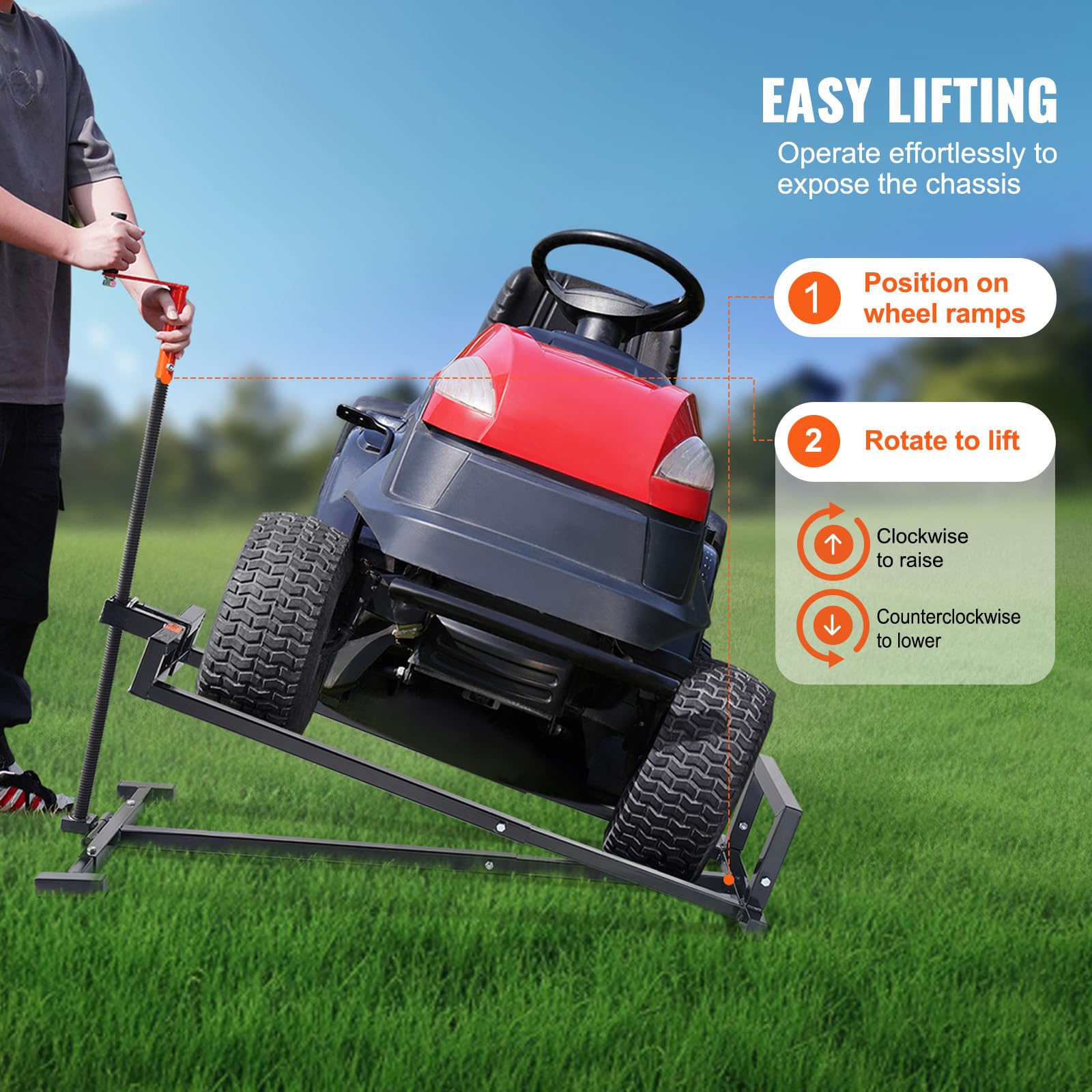 Happybuy Ride on Lawn Mower Lift Jack, 880 Lbs Weight Capacity, Telescopic Maintenance Jack with Crank Handle & Power Tool Handle, Black - Image 3