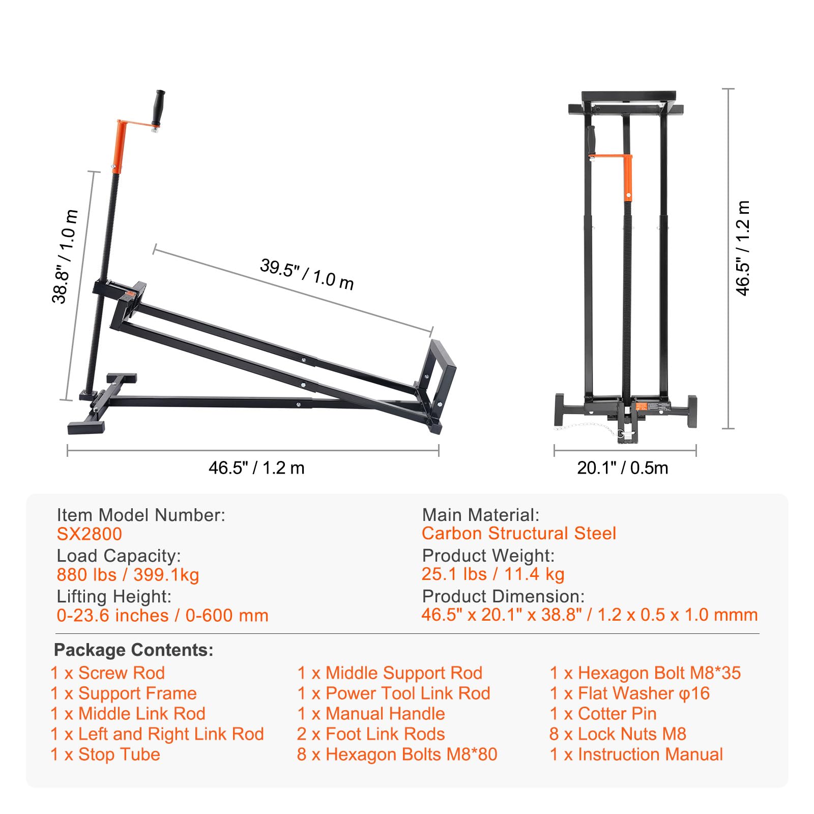 Happybuy Ride on Lawn Mower Lift Jack, 880 Lbs Weight Capacity, Telescopic Maintenance Jack with Crank Handle & Power Tool Handle, Black - Image 7