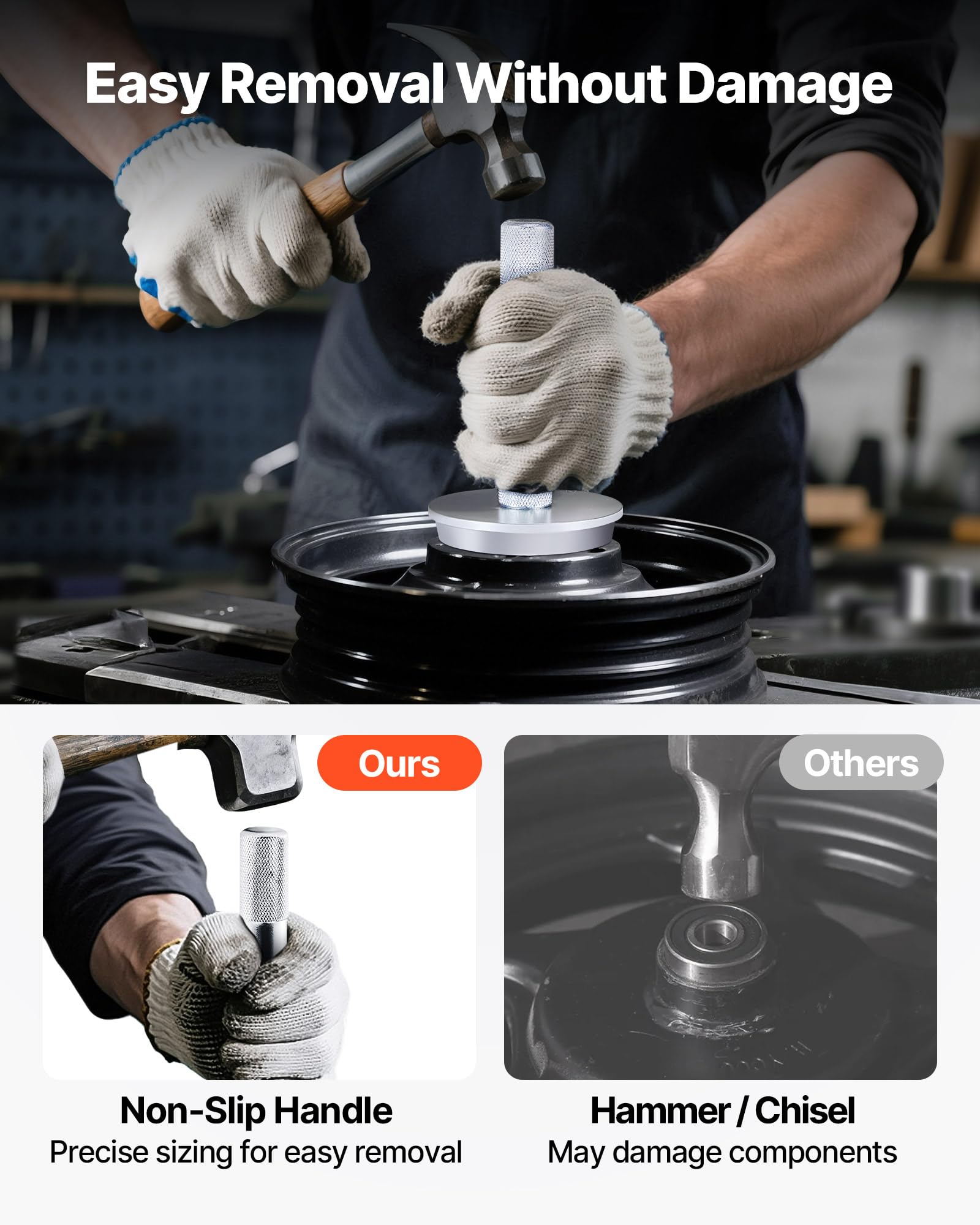 VEVOR 10 Pcs Bushing Bearing Race and Seal Driver Set with 9 Bushings and Handle Shaft, Bushing Driver Tool Set, Heavy Duty Aluminum Alloy Removal Puller Installation Tool Kit - Image 4