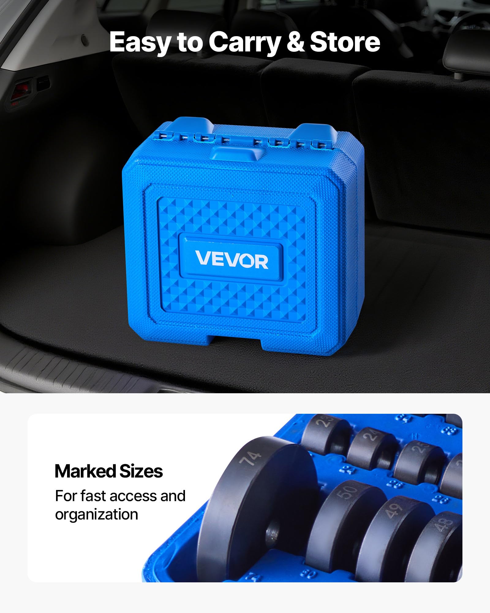 VEVOR 10 Pcs Bushing Bearing Race and Seal Driver Set with 9 Bushings and Handle Shaft, Bushing Driver Tool Set, Heavy Duty Aluminum Alloy Removal Puller Installation Tool Kit - Image 6