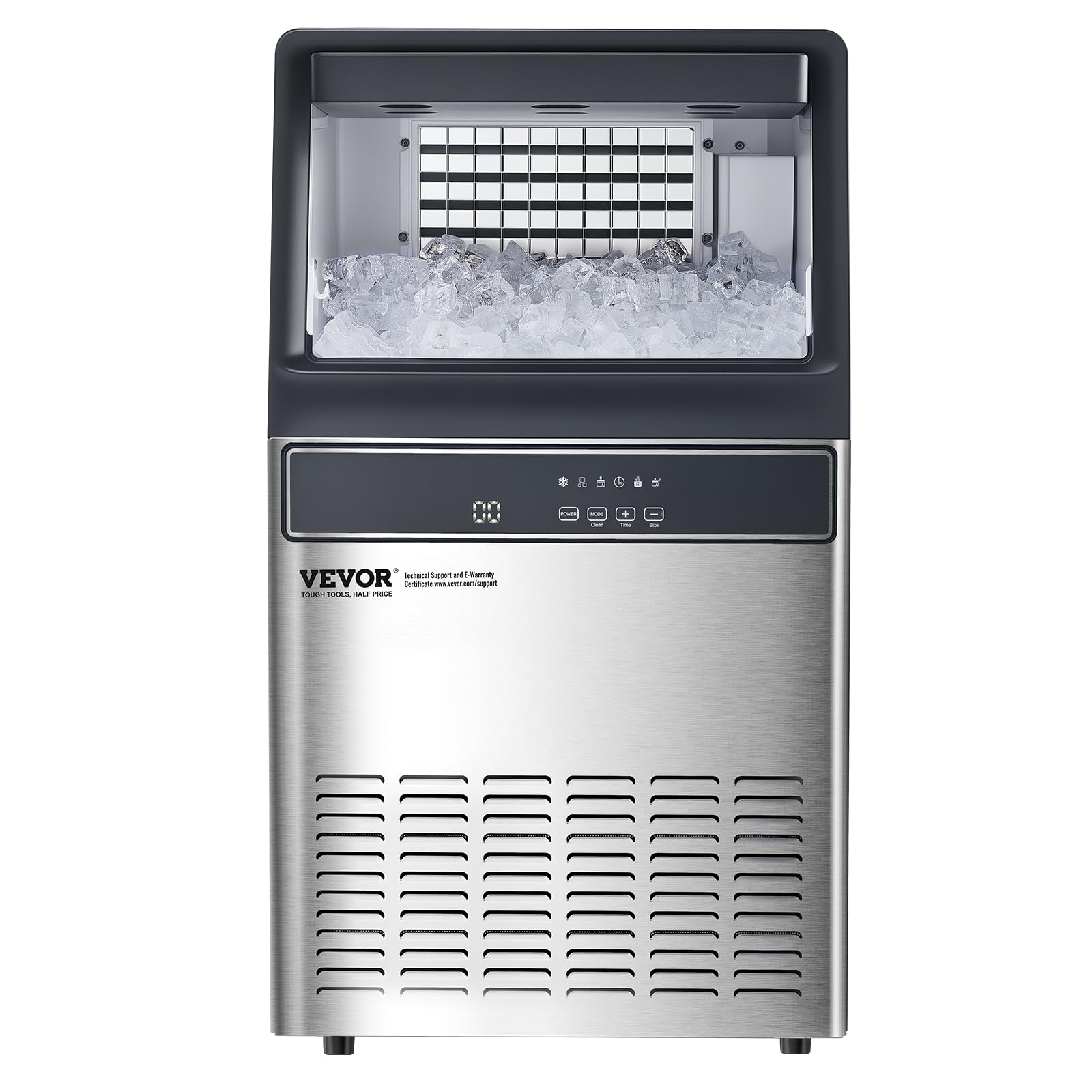 VEVOR 160lbs/24H Commercial Ice Maker, 55 Ice Cubes in 15 Minutes, Freestanding Ice Maker Machine with 33lbs Large Storage Capacity for Bar Office Restaurant, with LED Digital Display & Self-Cleaning - Image 12