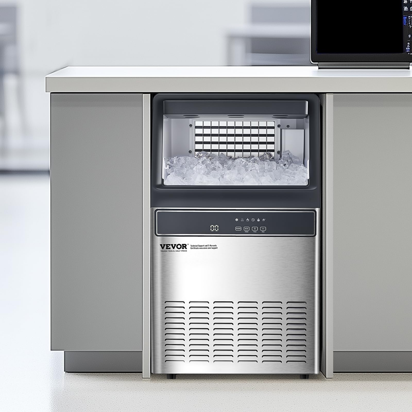 VEVOR 160lbs/24H Commercial Ice Maker, 55 Ice Cubes in 15 Minutes, Freestanding Ice Maker Machine with 33lbs Large Storage Capacity for Bar Office Restaurant, with LED Digital Display & Self-Cleaning - Image 8