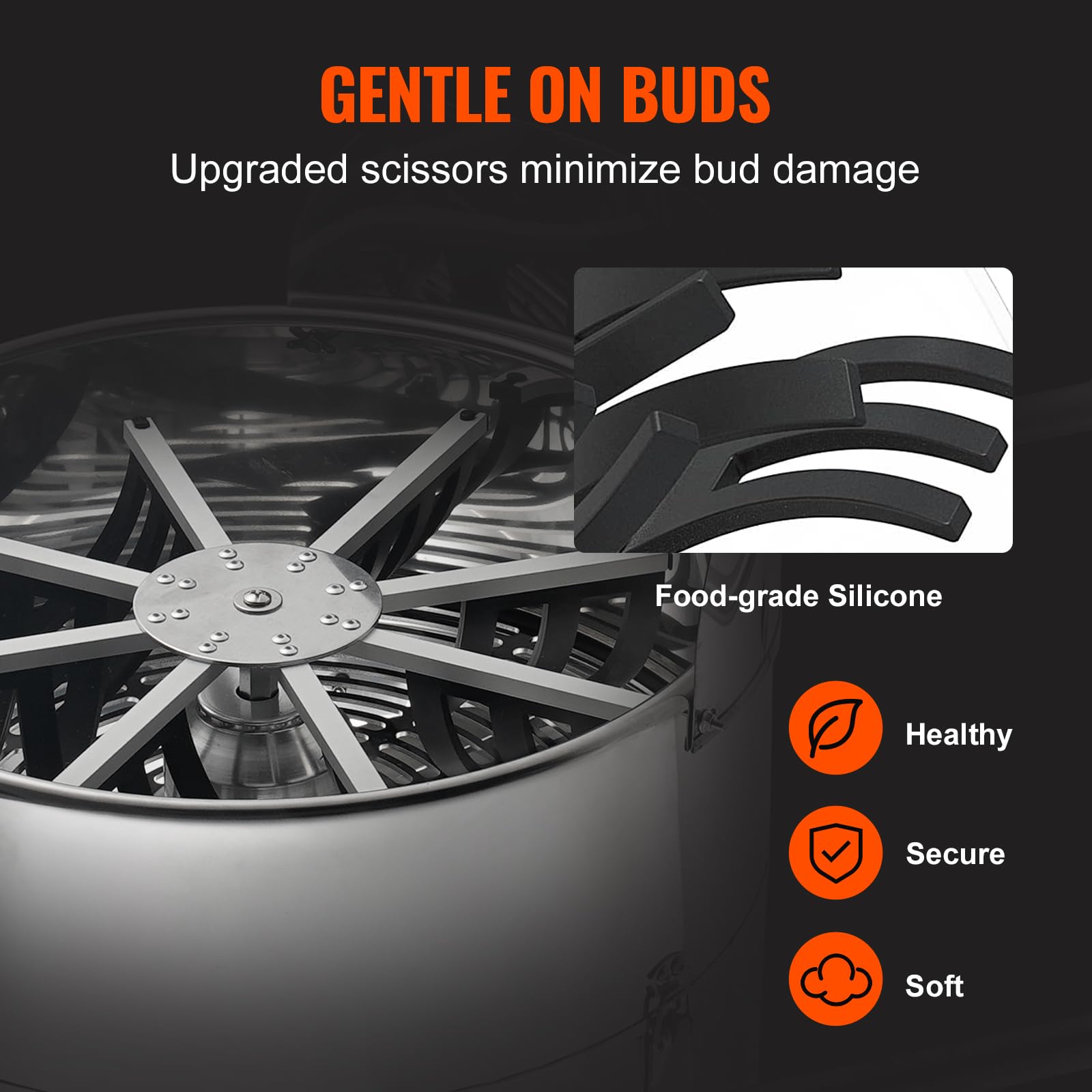 VEVOR 18" Electric Bud Leaf Trimmer, Tillable Trimmer with 60W Adjustable Speed, Stainless-Steel Blades, Mesh Bag & Hand Pruner for Leaves, Bud - Image 5