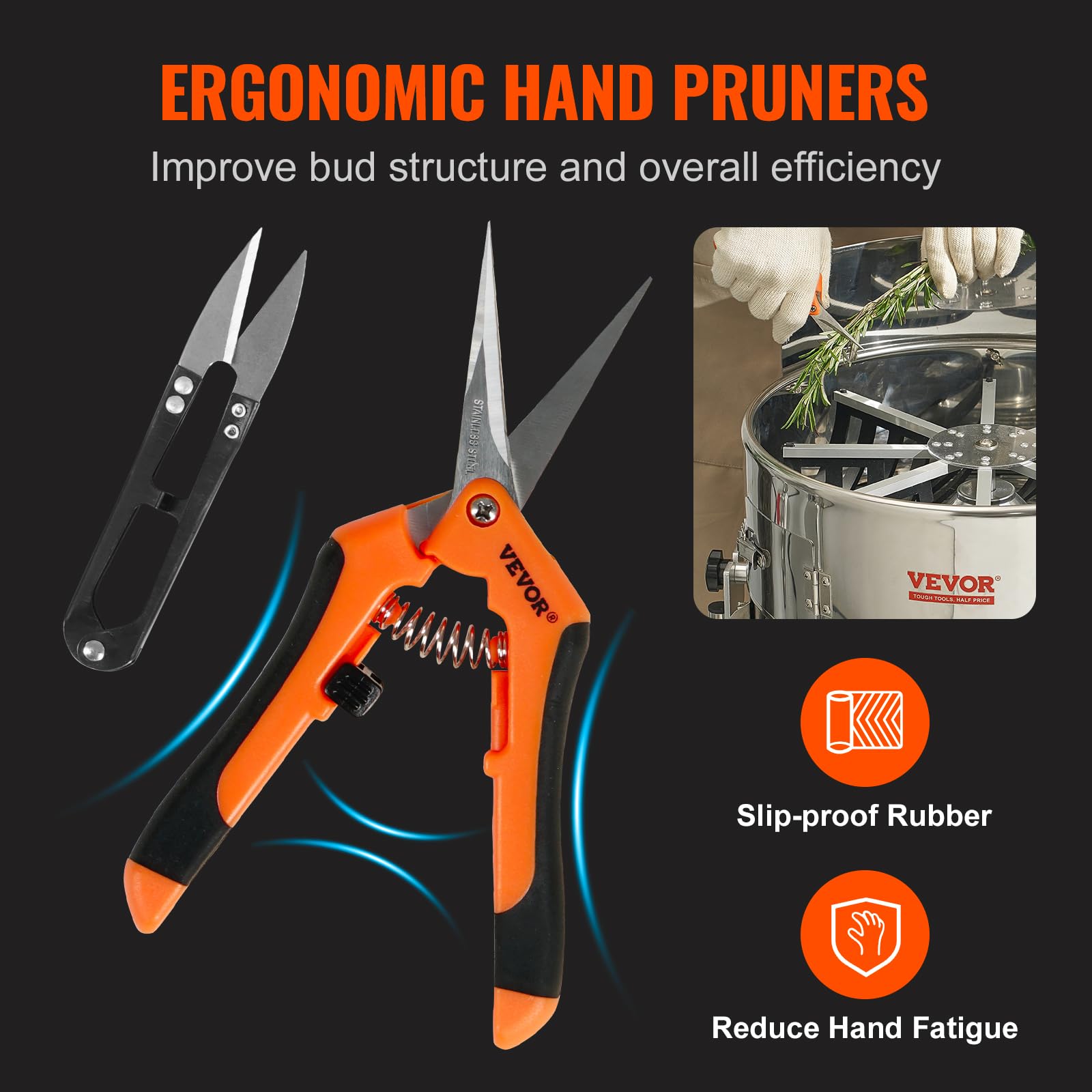 VEVOR 18" Electric Bud Leaf Trimmer, Tillable Trimmer with 60W Adjustable Speed, Stainless-Steel Blades, Mesh Bag & Hand Pruner for Leaves, Bud - Image 6