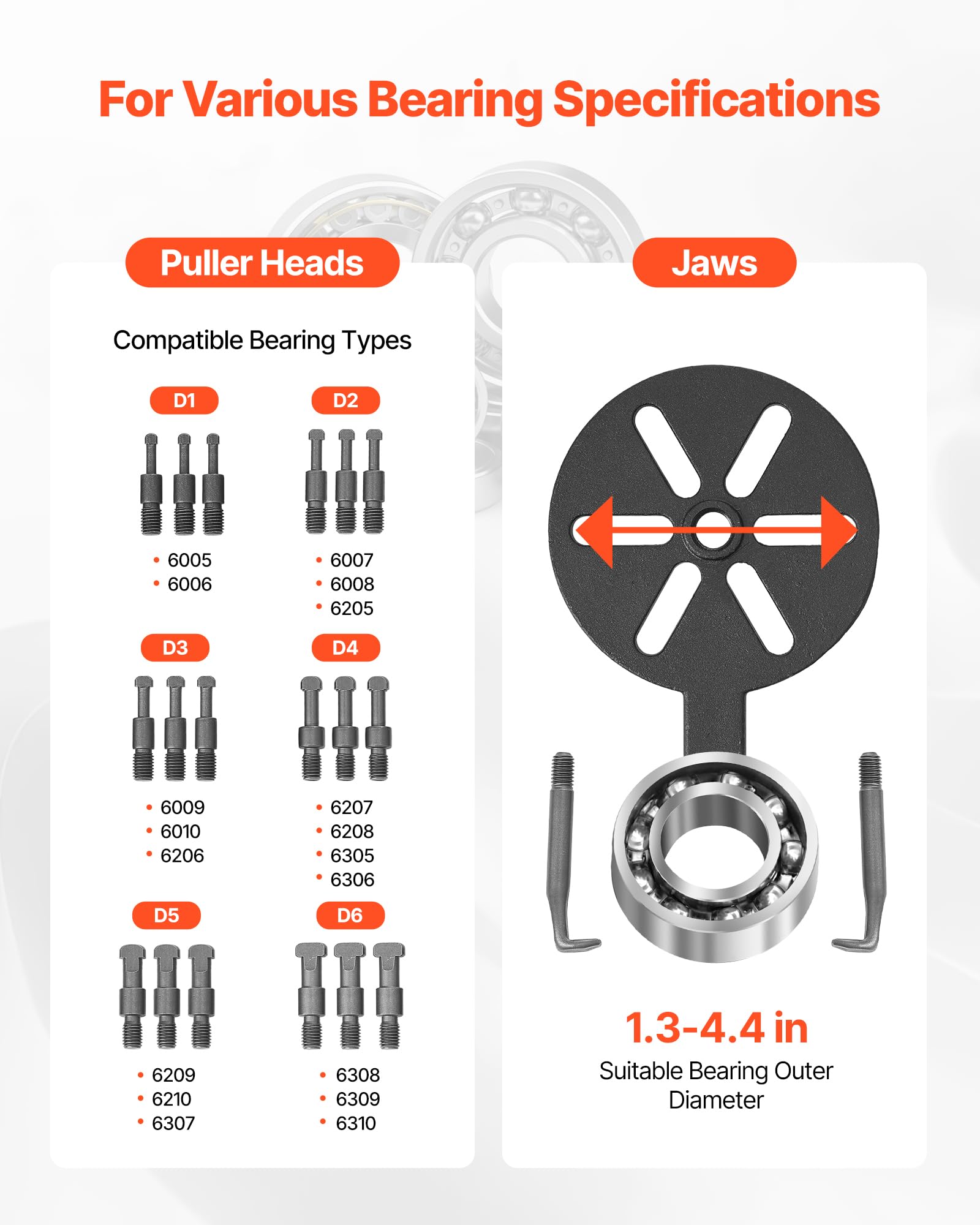 VEVOR 21-in-1 Bearing Puller Set, 21 PCS 3-Jaw Hook Puller for Internal External Bearings and Bearing Without Inner Shaft, Multifunctional Bearing Removal Tool with Heavy Duty Portable Storage Case - Image 3