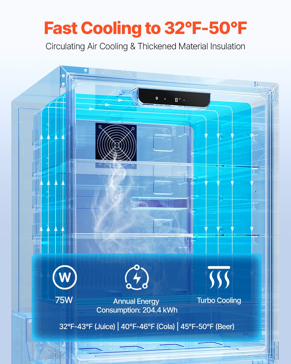 VEVOR 24-Inch Outdoor Beverage Refrigerator, 150 QT Built-in Drink Fridge, 0.56 kWh/Day Energy-Efficient Cooler with 304 Stainless Steel Door, Holds 180 Cans for Outdoor Kitchen, Home Bar, Patio - Image 3