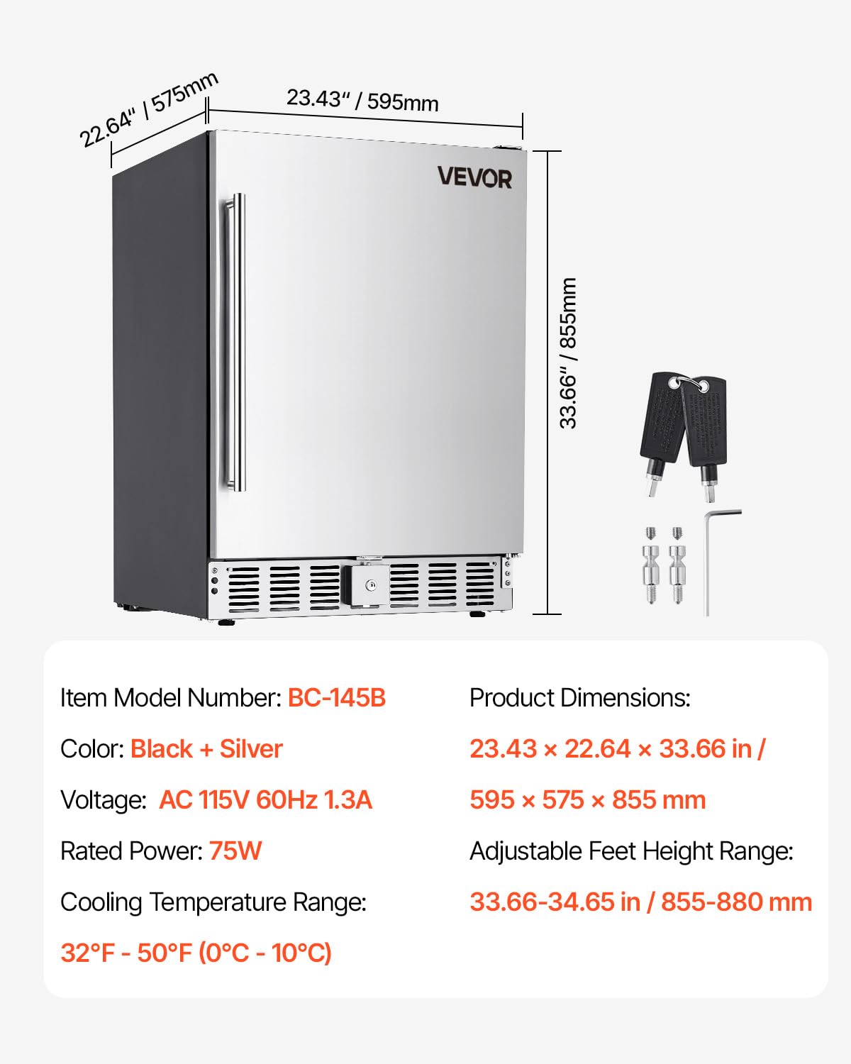 VEVOR 24-Inch Outdoor Beverage Refrigerator, 150 QT Built-in Drink Fridge, 0.56 kWh/Day Energy-Efficient Cooler with 304 Stainless Steel Door, Holds 180 Cans for Outdoor Kitchen, Home Bar, Patio - Image 7