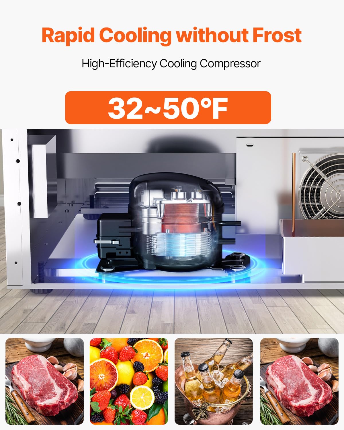 VEVOR 24 Inch Under Counter Drawer Refrigerator, Stainless Steel Dual Drawer Fridge with Temperature Control, Outdoor Refrigerator with Powerful Compressor & LED Display, Fit for Home, Office, etc. - Image 4