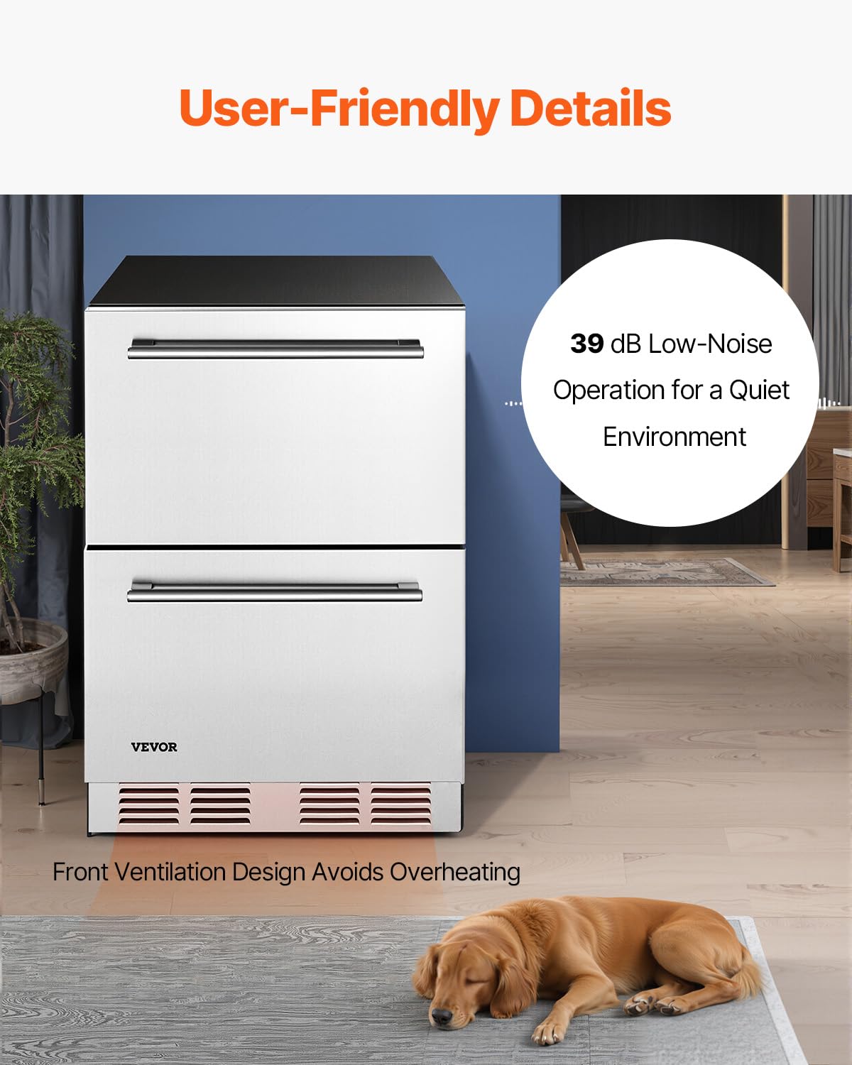 VEVOR 24 Inch Under Counter Drawer Refrigerator, Stainless Steel Dual Drawer Fridge with Temperature Control, Outdoor Refrigerator with Powerful Compressor & LED Display, Fit for Home, Office, etc. - Image 6