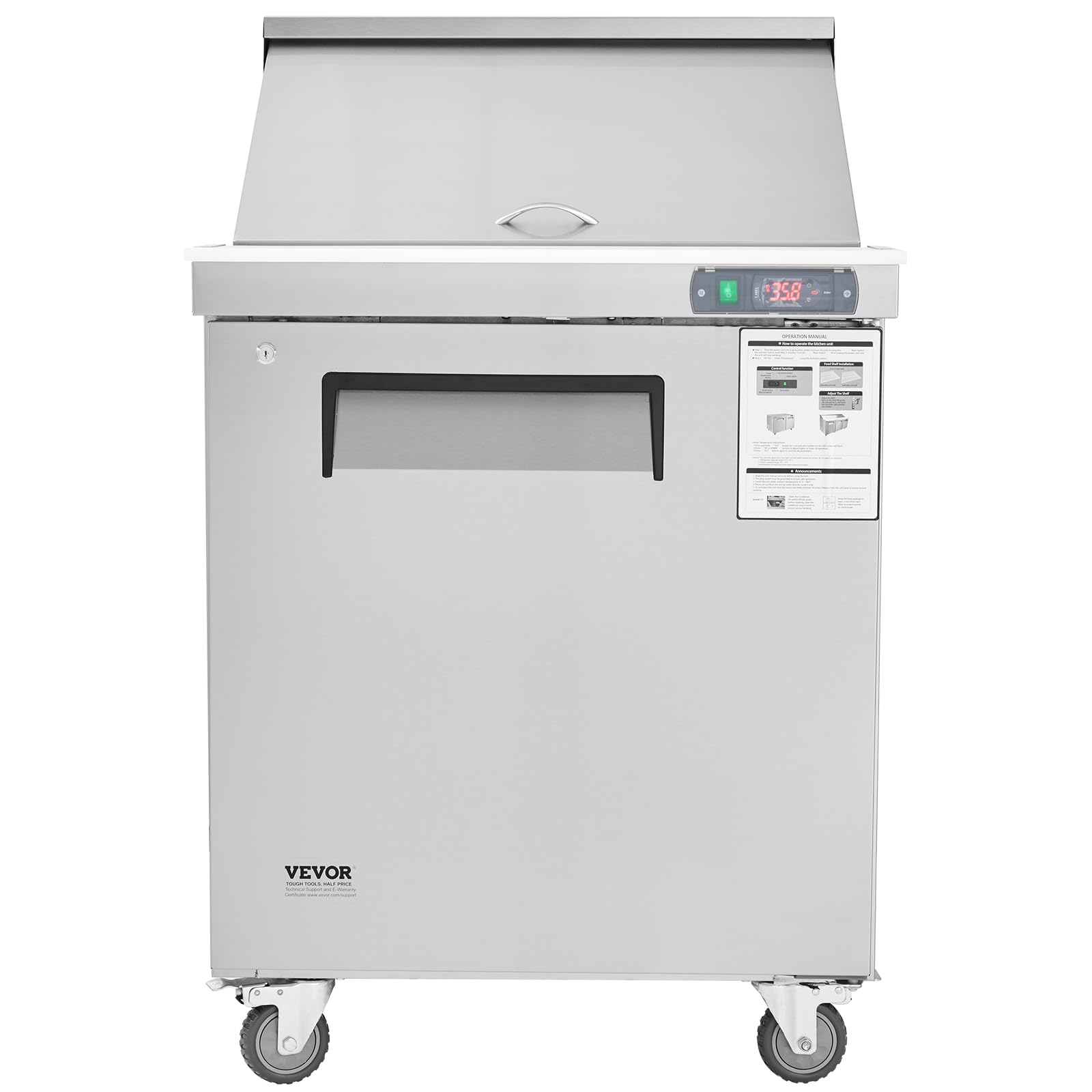 VEVOR 28" Commercial Refrigerator, 12 Pans Sandwich & Salad Prep Table, 7.4 Cu. Ft Stainless Steel Refrigerated Food Prep Station, Frost Free Mega Top Refrigerator for Restaurant, Food Truck, Bar - Image 9