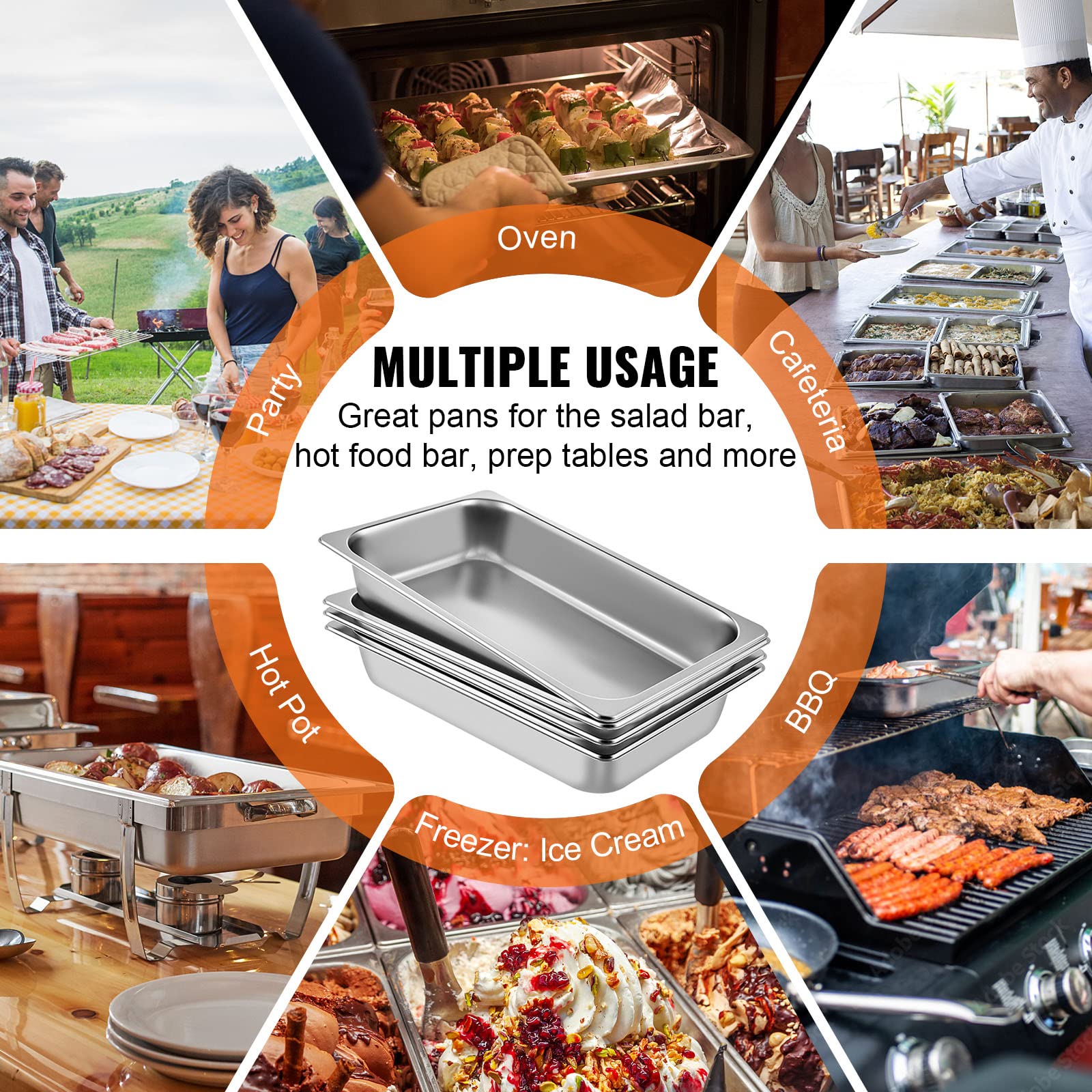 VEVOR 4 Pack Stainless Steel Hotel Pans,Full Size 3.7 Inch Deep 0.8mm Thick Anti Jam Commercial Food Pans with lid,Catering Food Storage Metal Pan for Steam Tables, Restaurants,20.8 x 13 x 3.7 inch. - Image 6