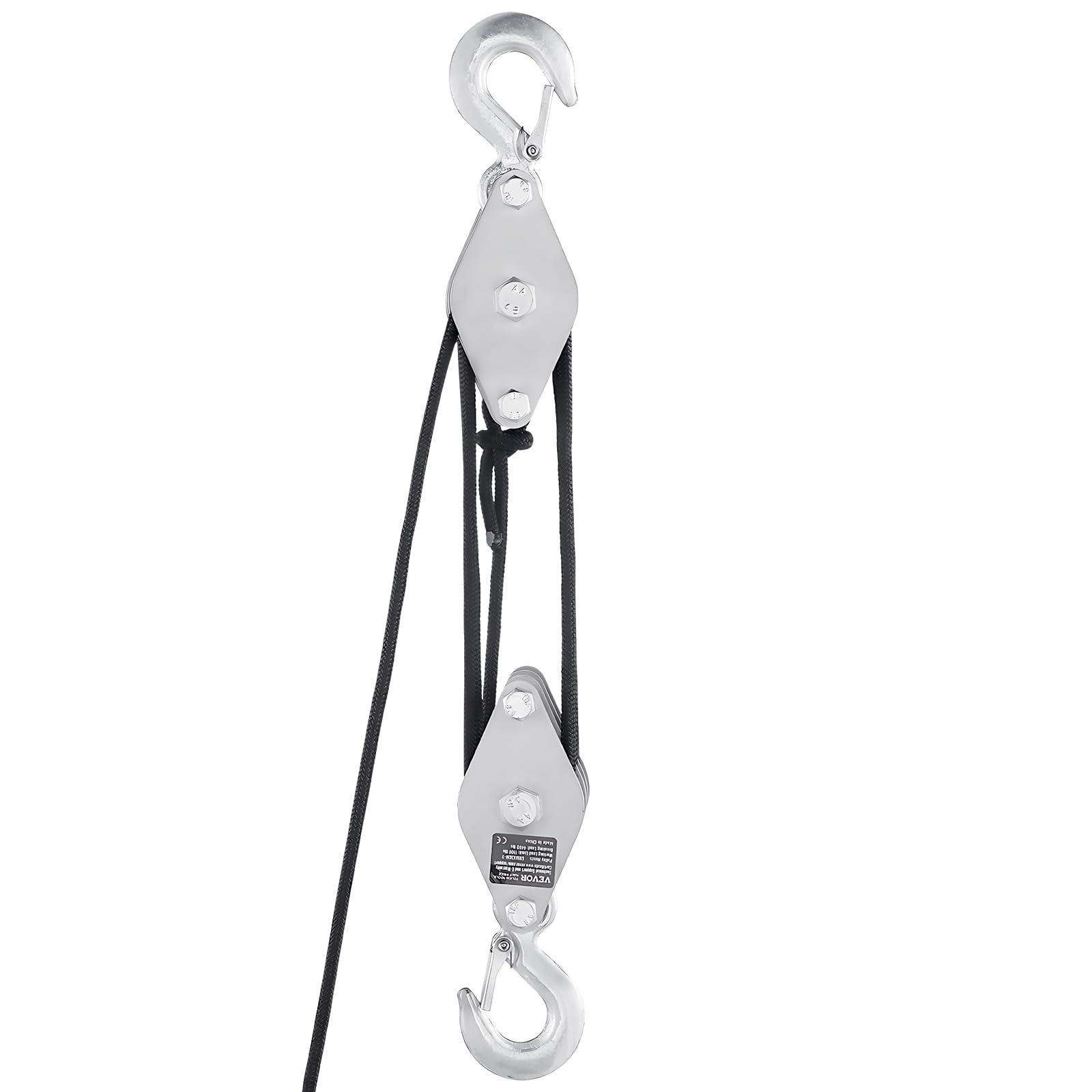 VEVOR 4400 lbs Breaking Strength 100 FT Rope Pulley Hoist, 5:1 Lifting Power Heavy Duty Pulley System with 2pcs Soft Loops, Metal Wheels Bearing Structure, Block and Tackle for Lifting Heavy Objects - Image 9