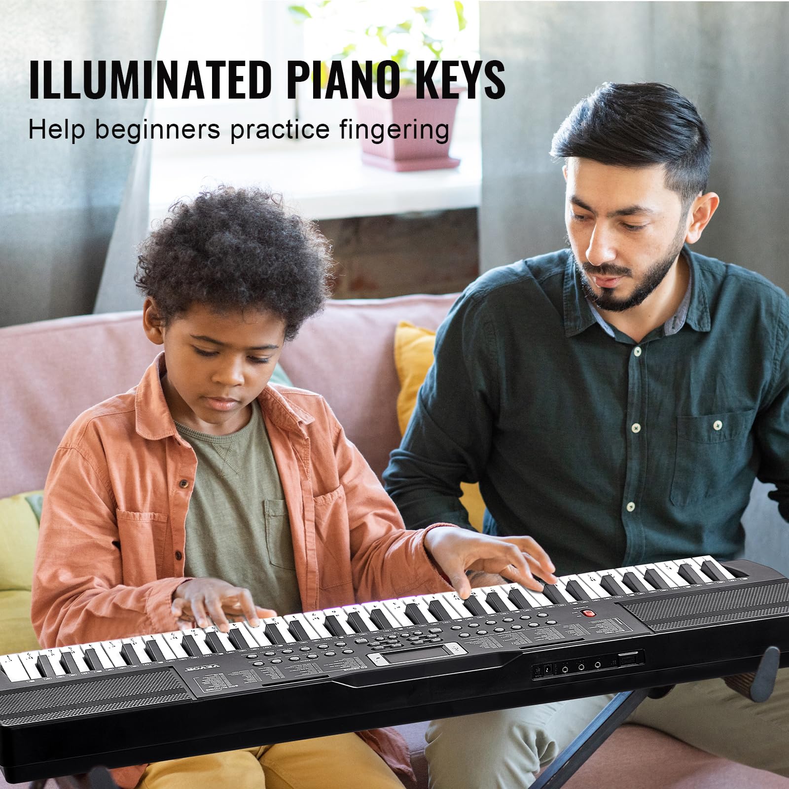 VEVOR 61 Key Digital Keyboard Piano, 200 Tones 200 Rhythms, Electric Portable Piano Keyboard Kit with 60 Demo Songs Built-In Dual Speakers Headphones, Piano Stickers for Beginners Learning - Image 3
