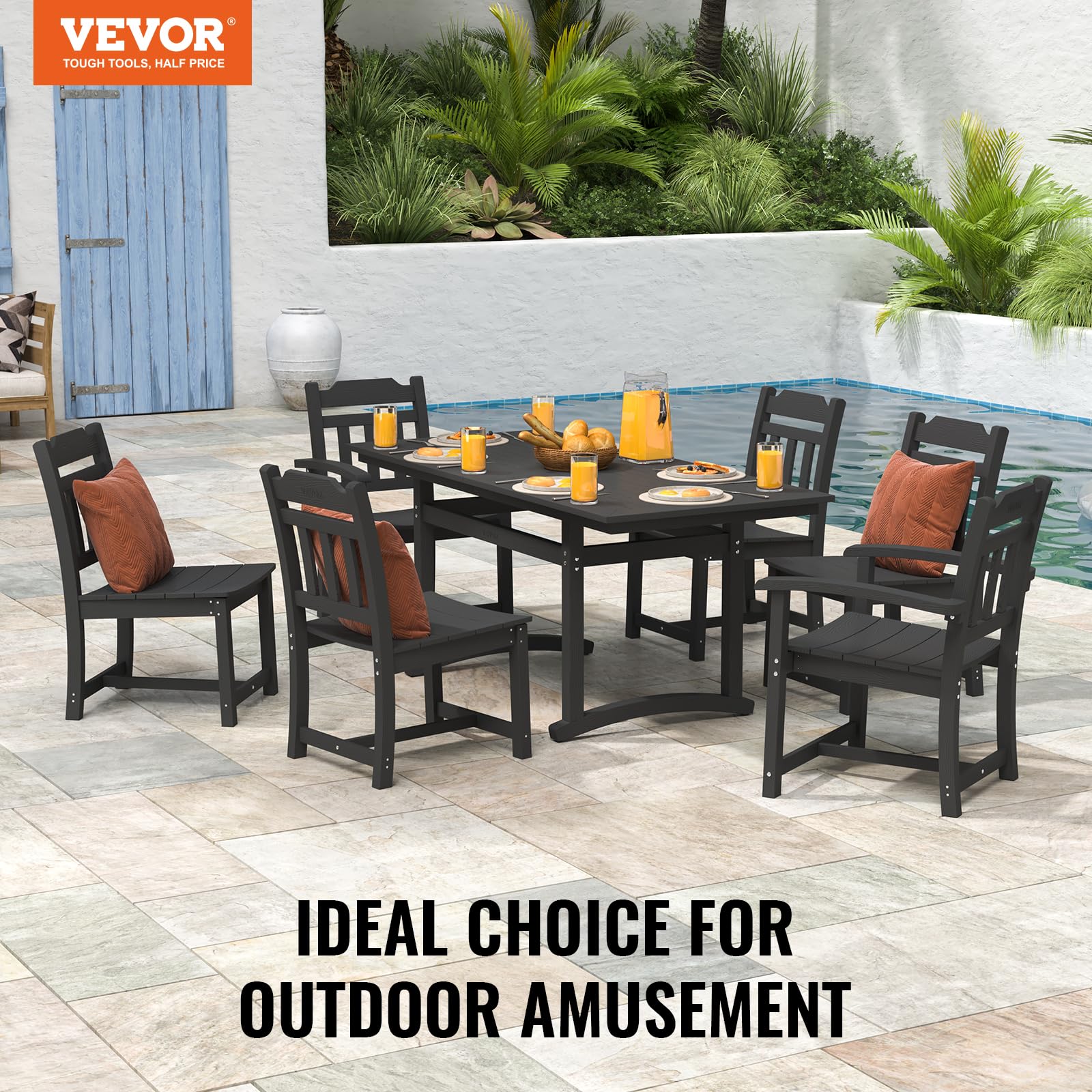 VEVOR 7 Pieces Patio Dining Set, Outdoor Rectangle Furniture Table and Chairs Set, All Weather Garden Furniture Table Sets, HIPS Patio Conversation Set, for Lawn, Deck, Backyard, Poolside - Image 8