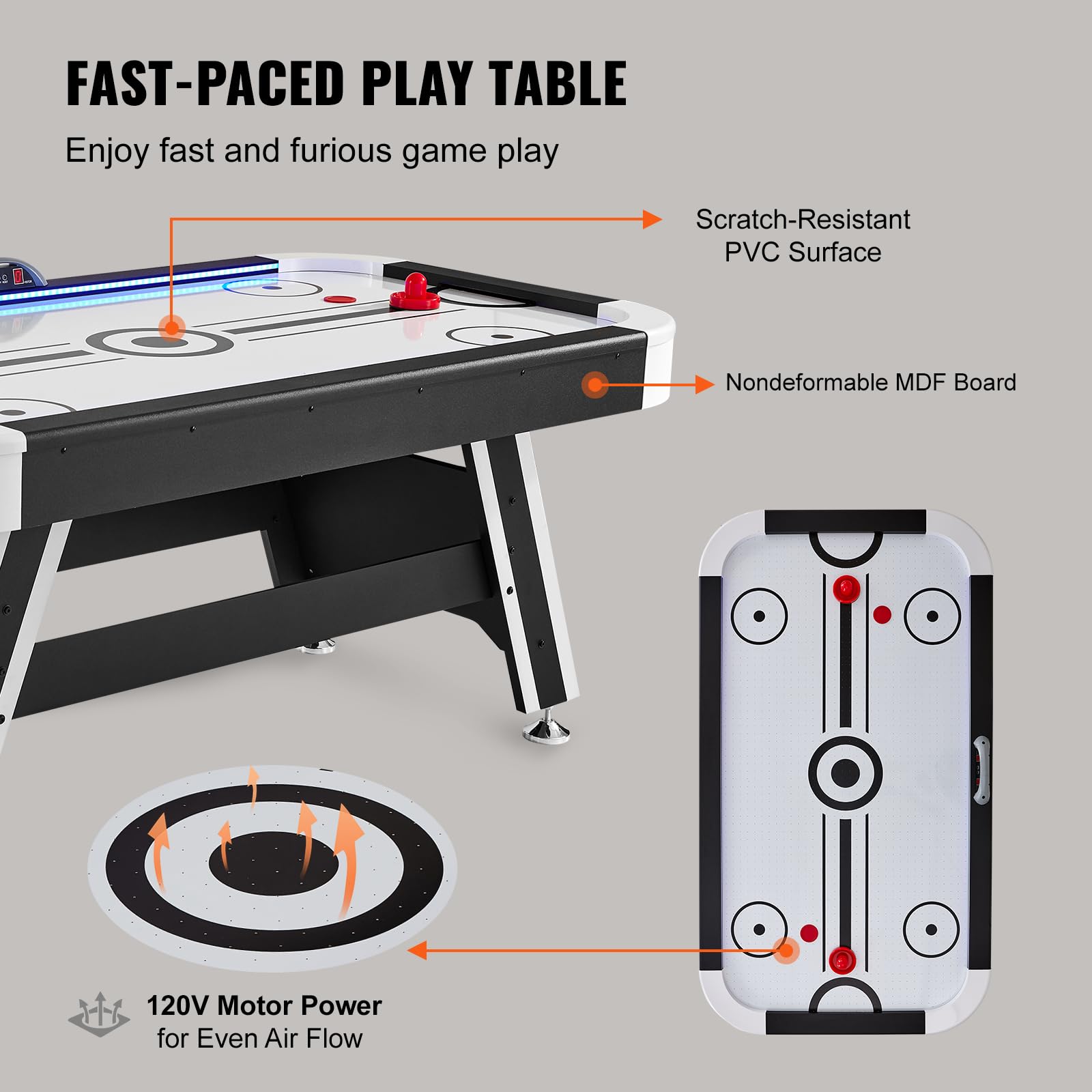 VEVOR 72" & 89" Air Hockey Tables w/LED Scoreboard, 88" 3-in-1 Multi-Game Table (Hockey/Billiards/Ping Pong) - Includes Pucks, Pushers & All Accessories for Game Room & Family | for Adult, Children, Elder - Image 3