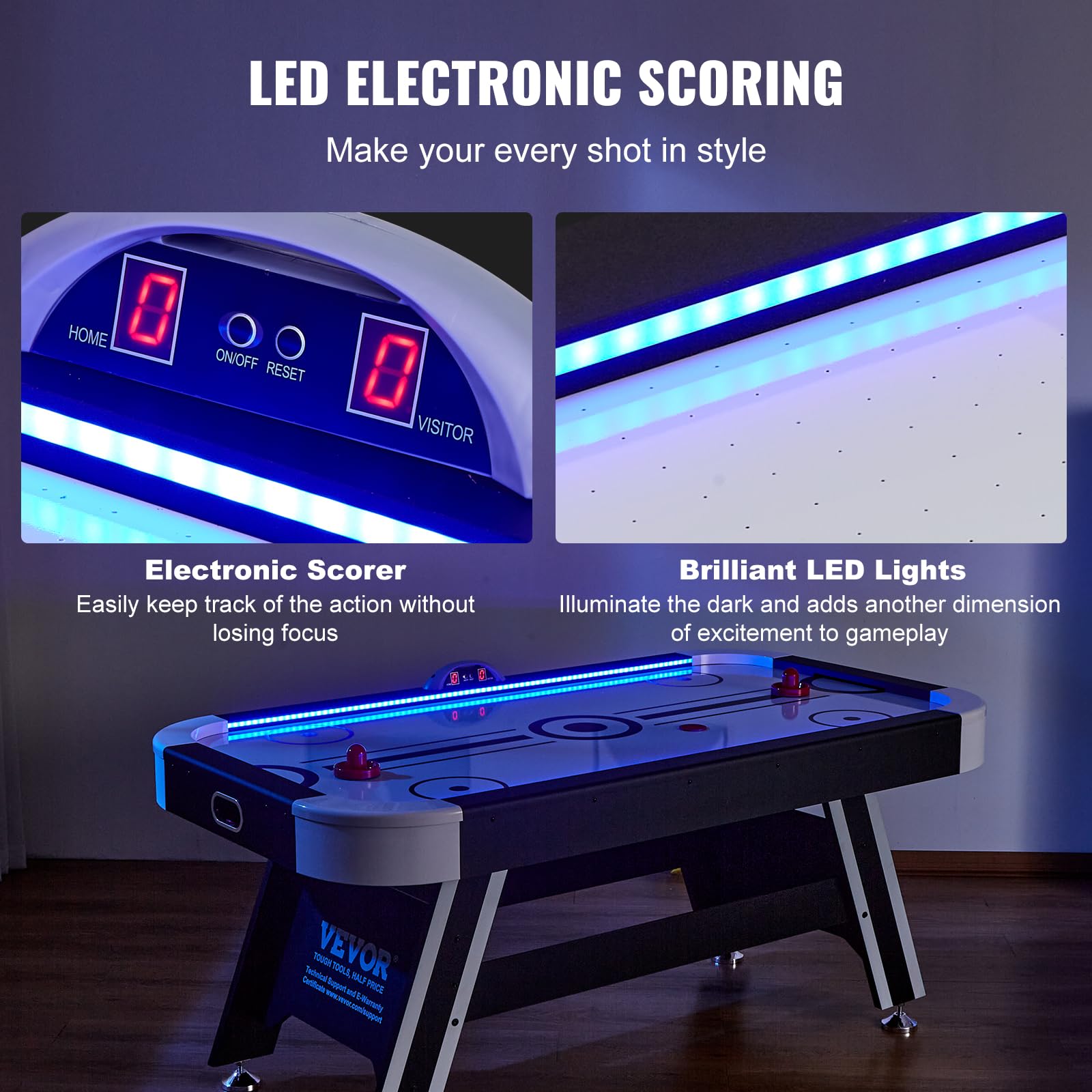 VEVOR 72" & 89" Air Hockey Tables w/LED Scoreboard, 88" 3-in-1 Multi-Game Table (Hockey/Billiards/Ping Pong) - Includes Pucks, Pushers & All Accessories for Game Room & Family | for Adult, Children, Elder - Image 5