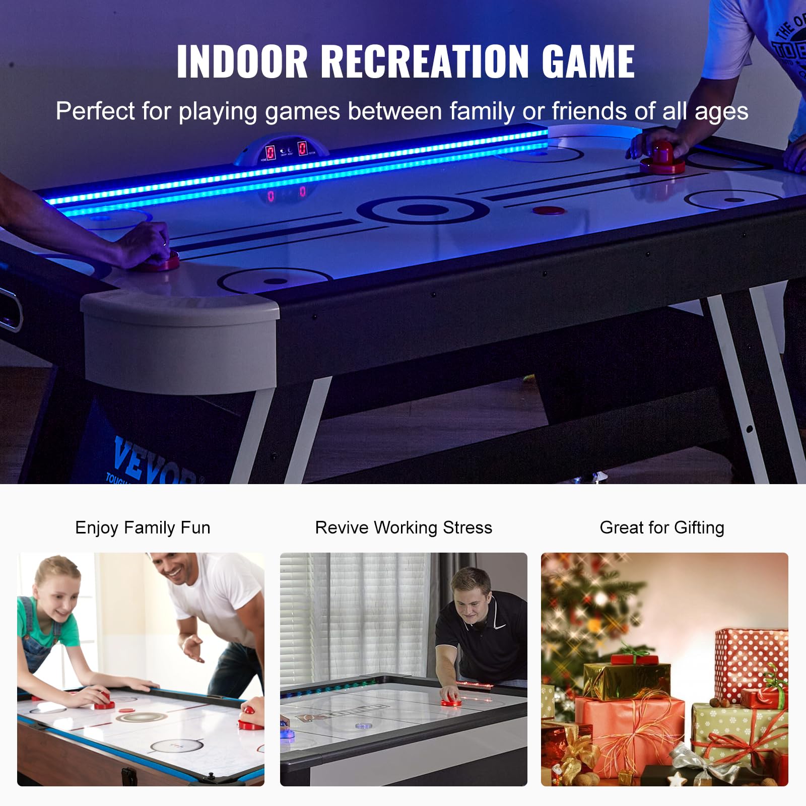 VEVOR 72" & 89" Air Hockey Tables w/LED Scoreboard, 88" 3-in-1 Multi-Game Table (Hockey/Billiards/Ping Pong) - Includes Pucks, Pushers & All Accessories for Game Room & Family | for Adult, Children, Elder - Image 6