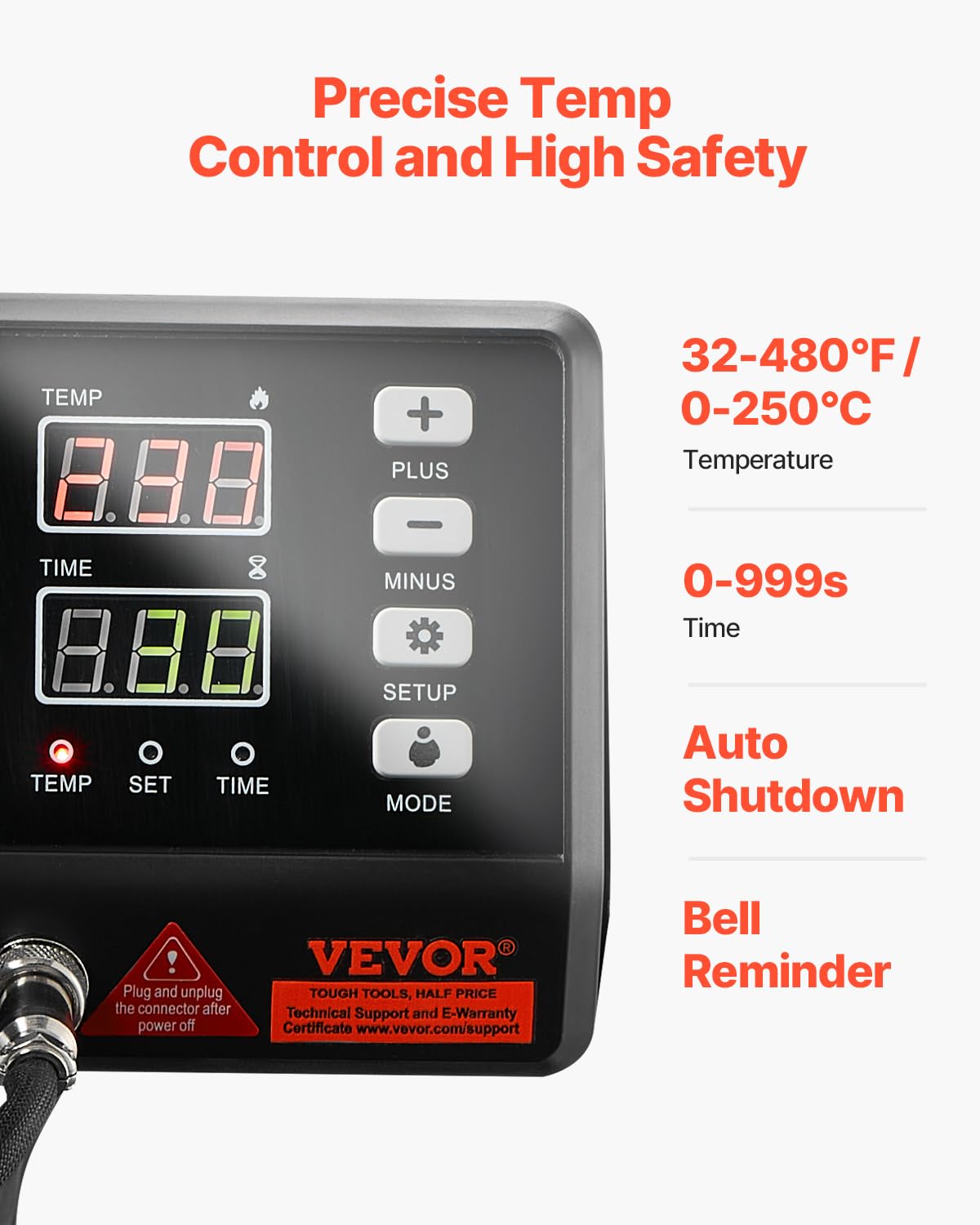 VEVOR 8 in 1 Heat Press Machine 15x15 Inch, 360° Swing Away Tshirt Press, Digital Professional Sublimation Heat Transfer for T Shirts Hat Cap Mug Plate - Image 4