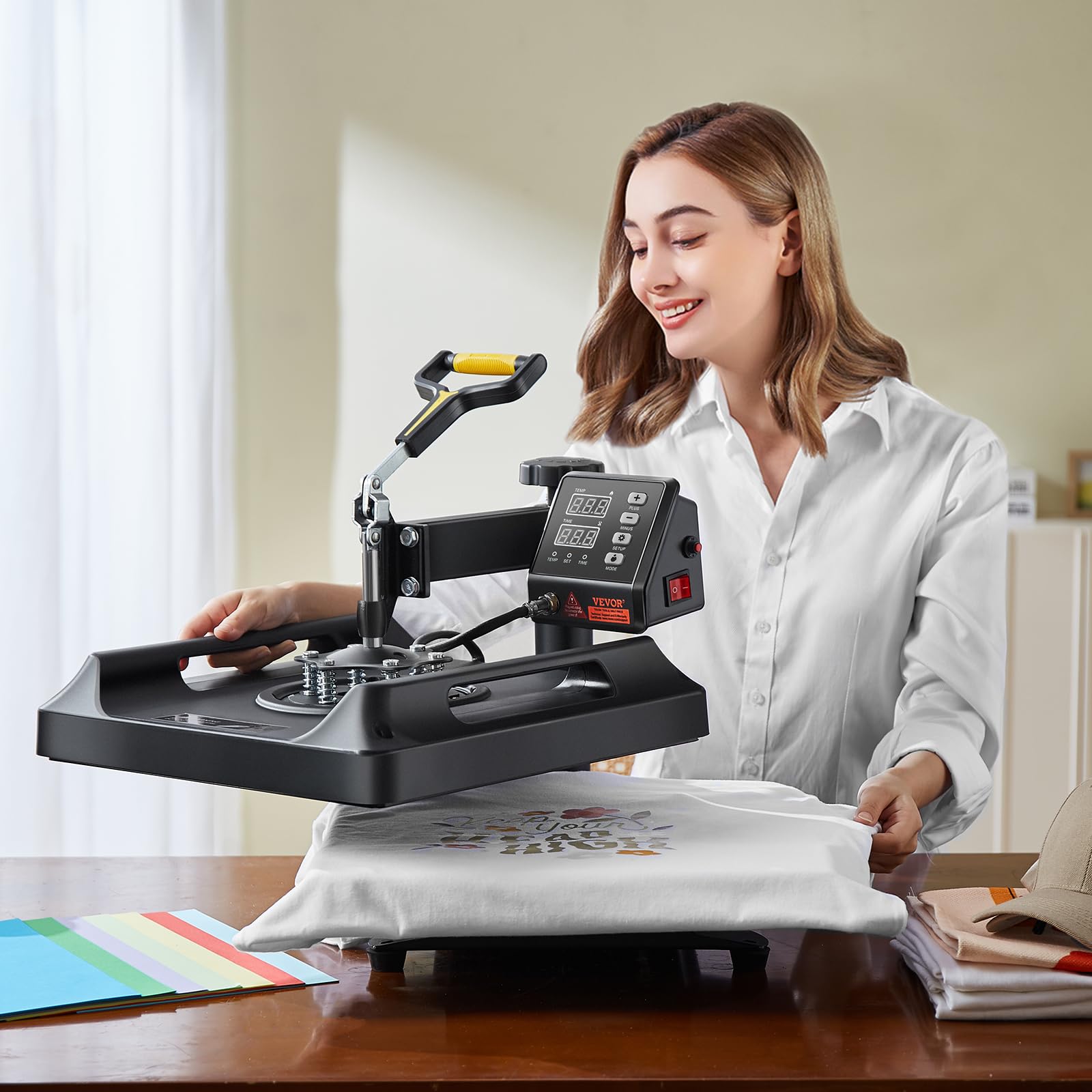VEVOR 8 in 1 Heat Press Machine 15x15 Inch, 360° Swing Away Tshirt Press, Digital Professional Sublimation Heat Transfer for T Shirts Hat Cap Mug Plate - Image 9