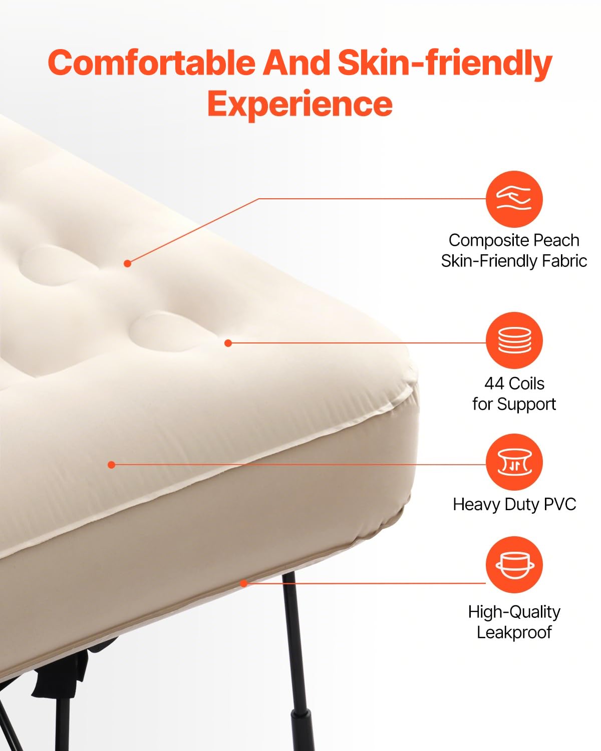 VEVOR Air Mattress with Frame, Inflatable 2 Person Camping Cot with Built-in Pump, Portable Folding Air Beds Supports 600 lbs, Blow Up Bed for Guests Camping Travel Indoor & Outdoor Use - Image 3