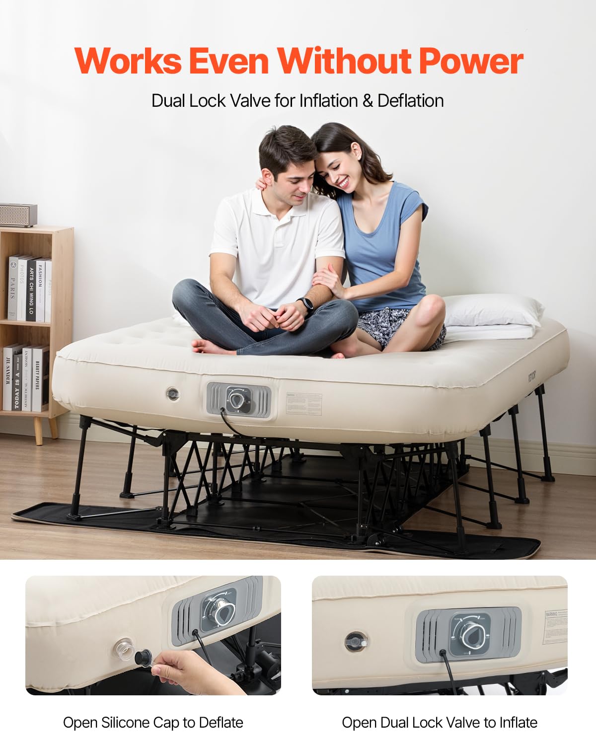 VEVOR Air Mattress with Frame, Inflatable 2 Person Camping Cot with Built-in Pump, Portable Folding Air Beds Supports 600 lbs, Blow Up Bed for Guests Camping Travel Indoor & Outdoor Use - Image 5