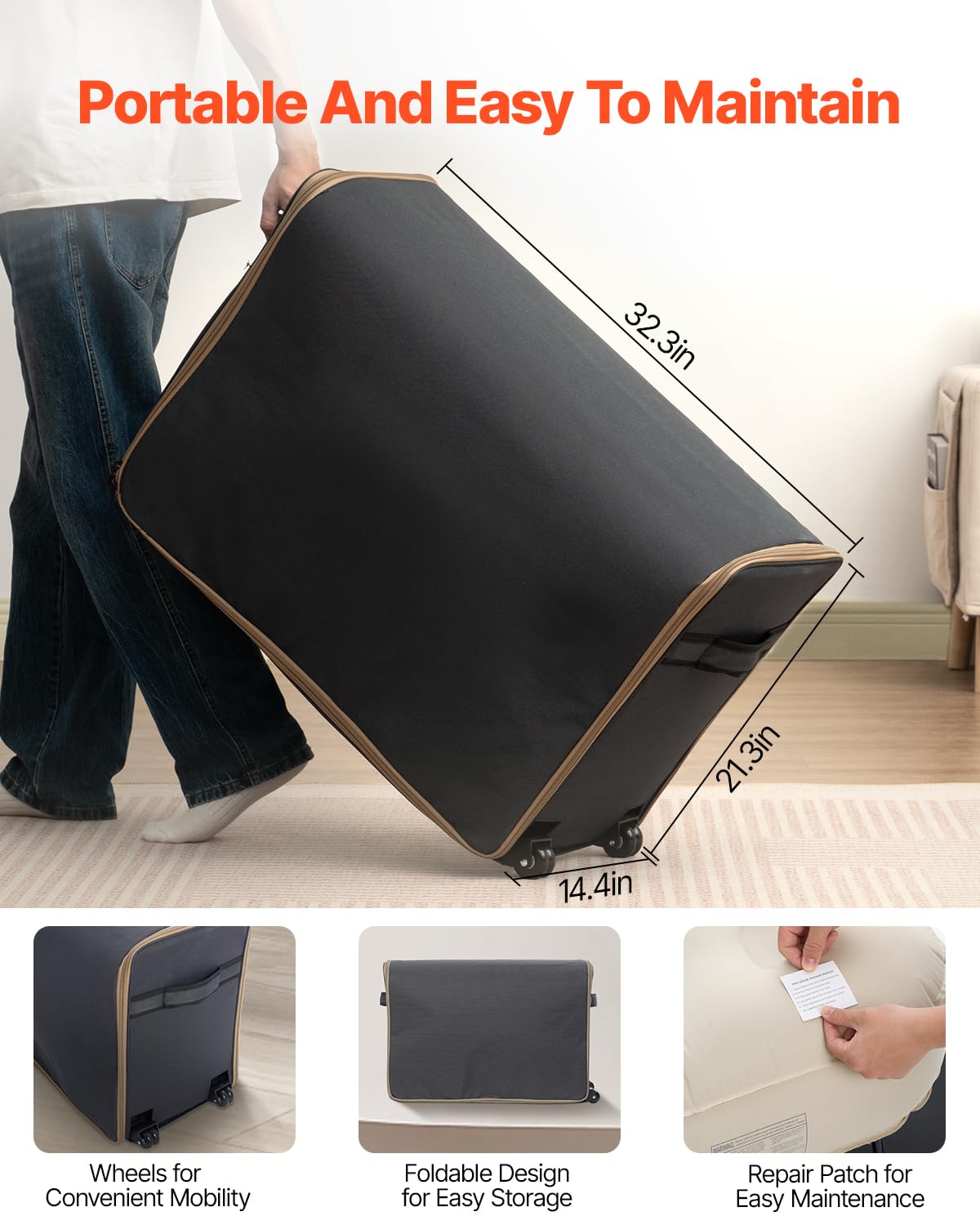 VEVOR Air Mattress with Frame, Inflatable 2 Person Camping Cot with Built-in Pump, Portable Folding Air Beds Supports 600 lbs, Blow Up Bed for Guests Camping Travel Indoor & Outdoor Use - Image 6