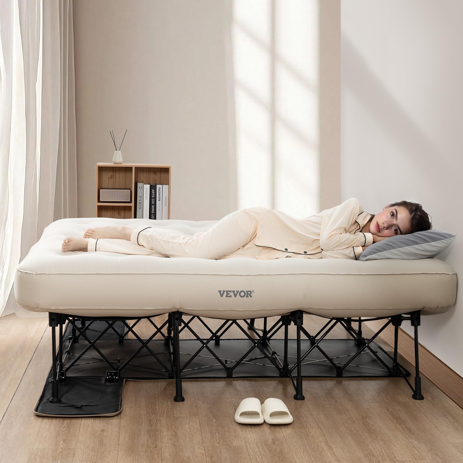 VEVOR Air Mattress with Frame, Inflatable 2 Person Camping Cot with Built-in Pump, Portable Folding Air Beds Supports 600 lbs, Blow Up Bed for Guests Camping Travel Indoor & Outdoor Use - Image 8