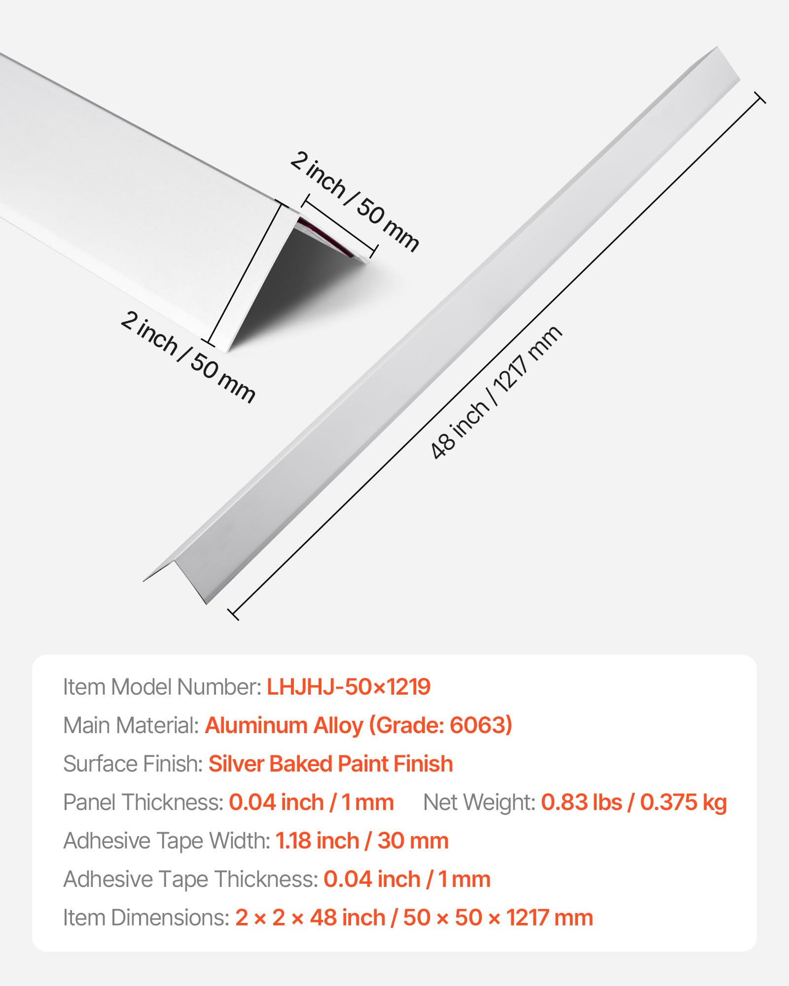 VEVOR Alluminum Alloy Wall Corner Protector, 2 x 2 x 48 inch, 12 Pack Metal Corner Guards, Edge Trim Protector 90-Degree Angle L Shape for Home,Office,Commercial Wall Protection, with 3m Tape - Image 7