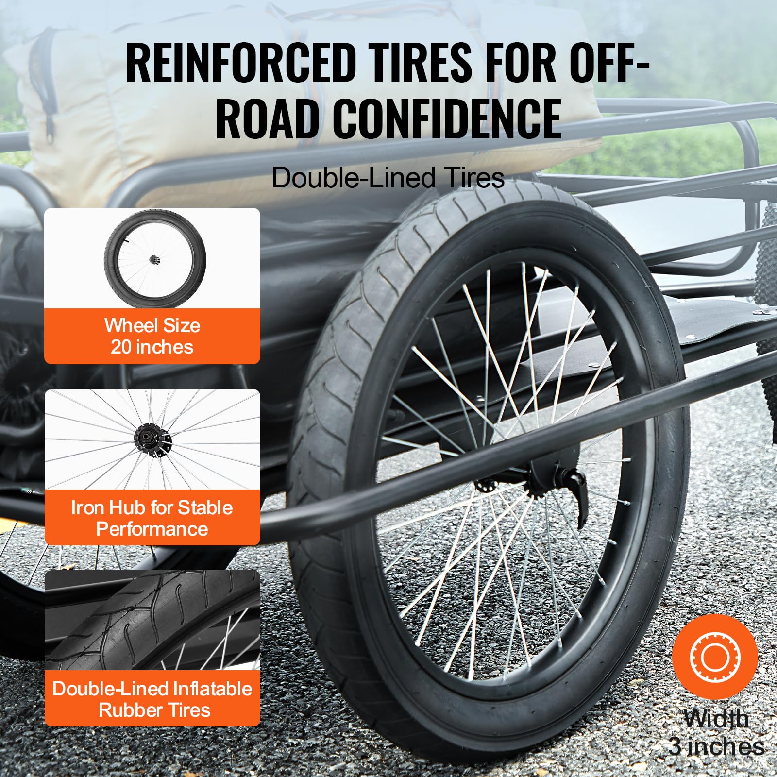 VEVOR Bike Cargo Trailer, 70/275 lbs Load Capacity, Foldable Compact Storage & Quick Release with Universal Hitch, 20" Wheels, Fits Most Bike Wheels, Carbon Steel Frame, Heavy-Duty Bicycle Wagon Cart - Image 5