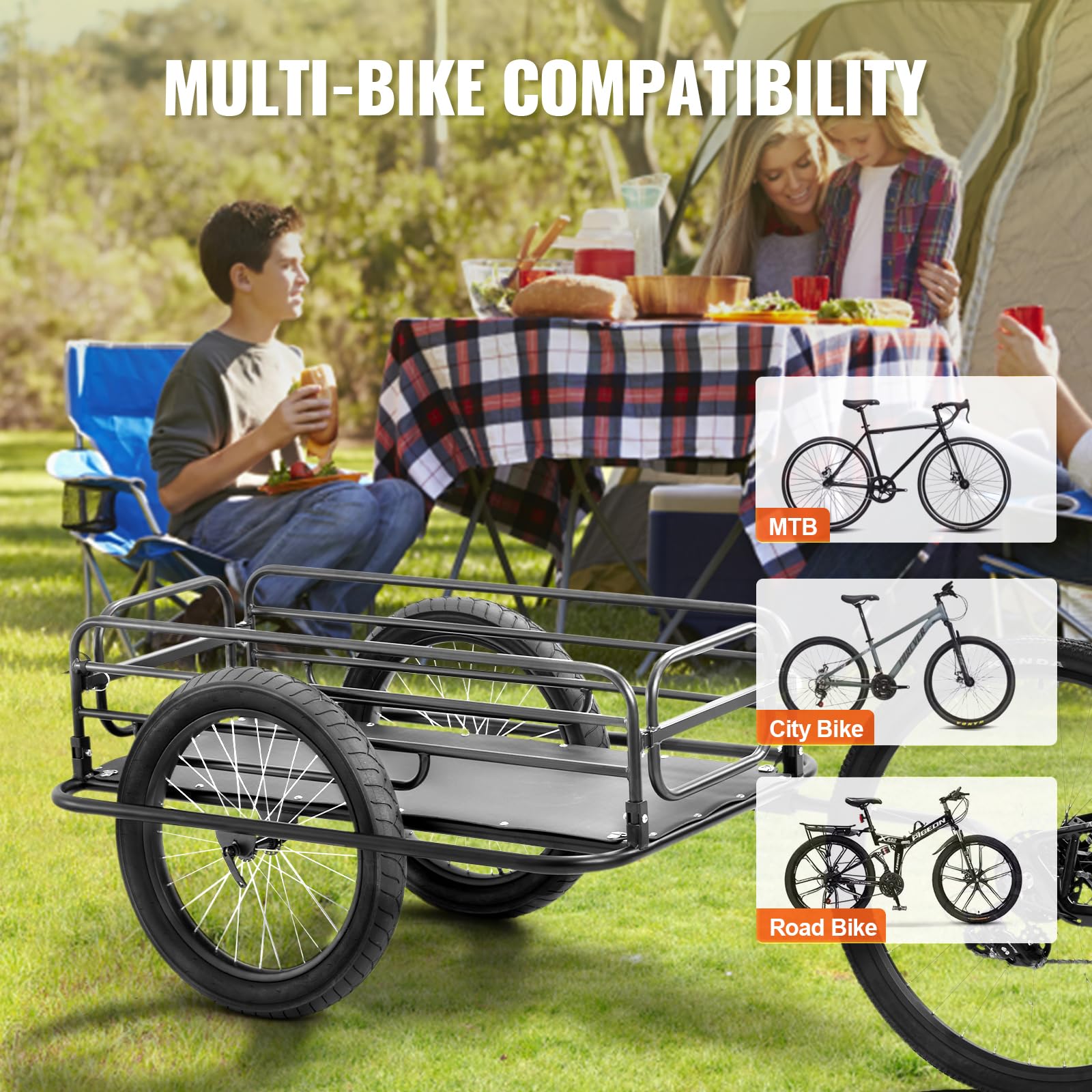 VEVOR Bike Cargo Trailer, 70/275 lbs Load Capacity, Foldable Compact Storage & Quick Release with Universal Hitch, 20" Wheels, Fits Most Bike Wheels, Carbon Steel Frame, Heavy-Duty Bicycle Wagon Cart - Image 6