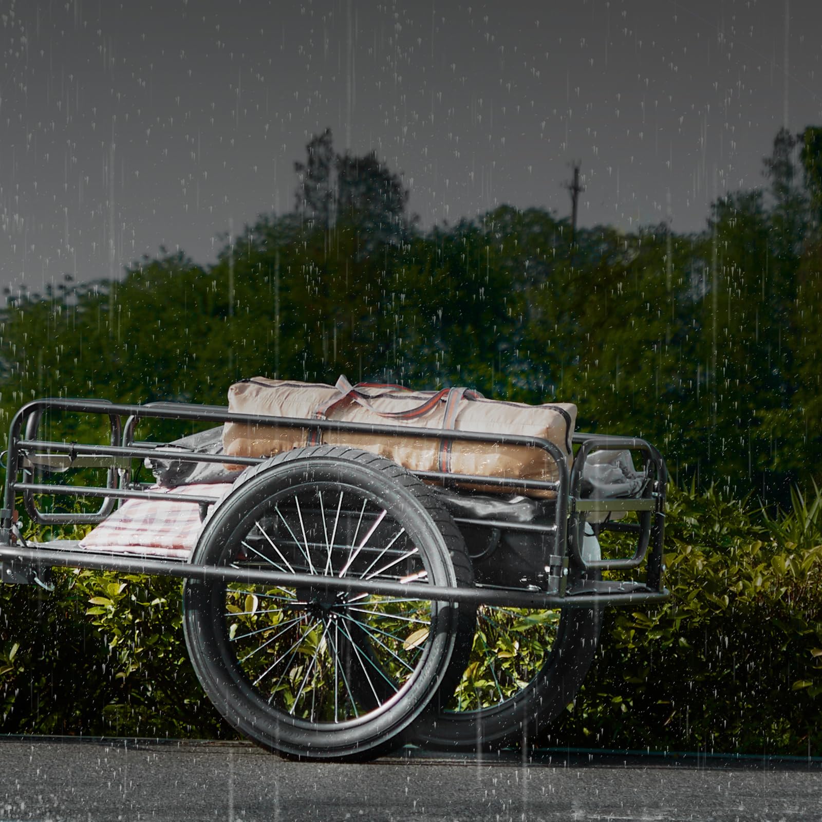 VEVOR Bike Cargo Trailer, 70/275 lbs Load Capacity, Foldable Compact Storage & Quick Release with Universal Hitch, 20" Wheels, Fits Most Bike Wheels, Carbon Steel Frame, Heavy-Duty Bicycle Wagon Cart - Image 8