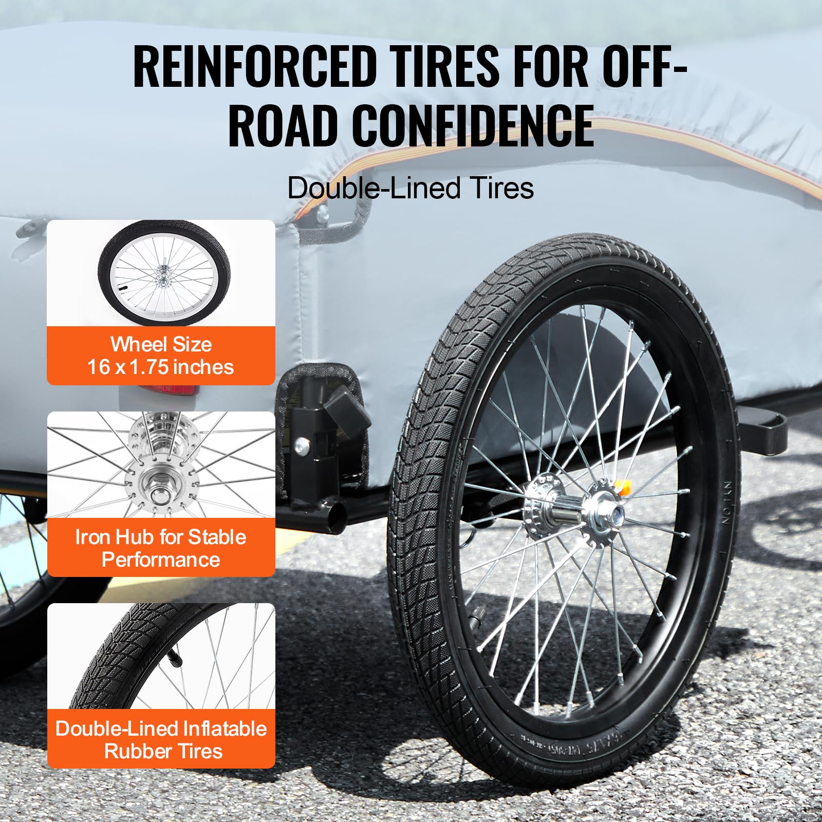 VEVOR Bike Cargo Trailer, 88/100/160 lbs Load Capacity, Heavy-Duty Bicycle Wagon Cart, Foldable Compact Storage with Universal Hitch - Image 4