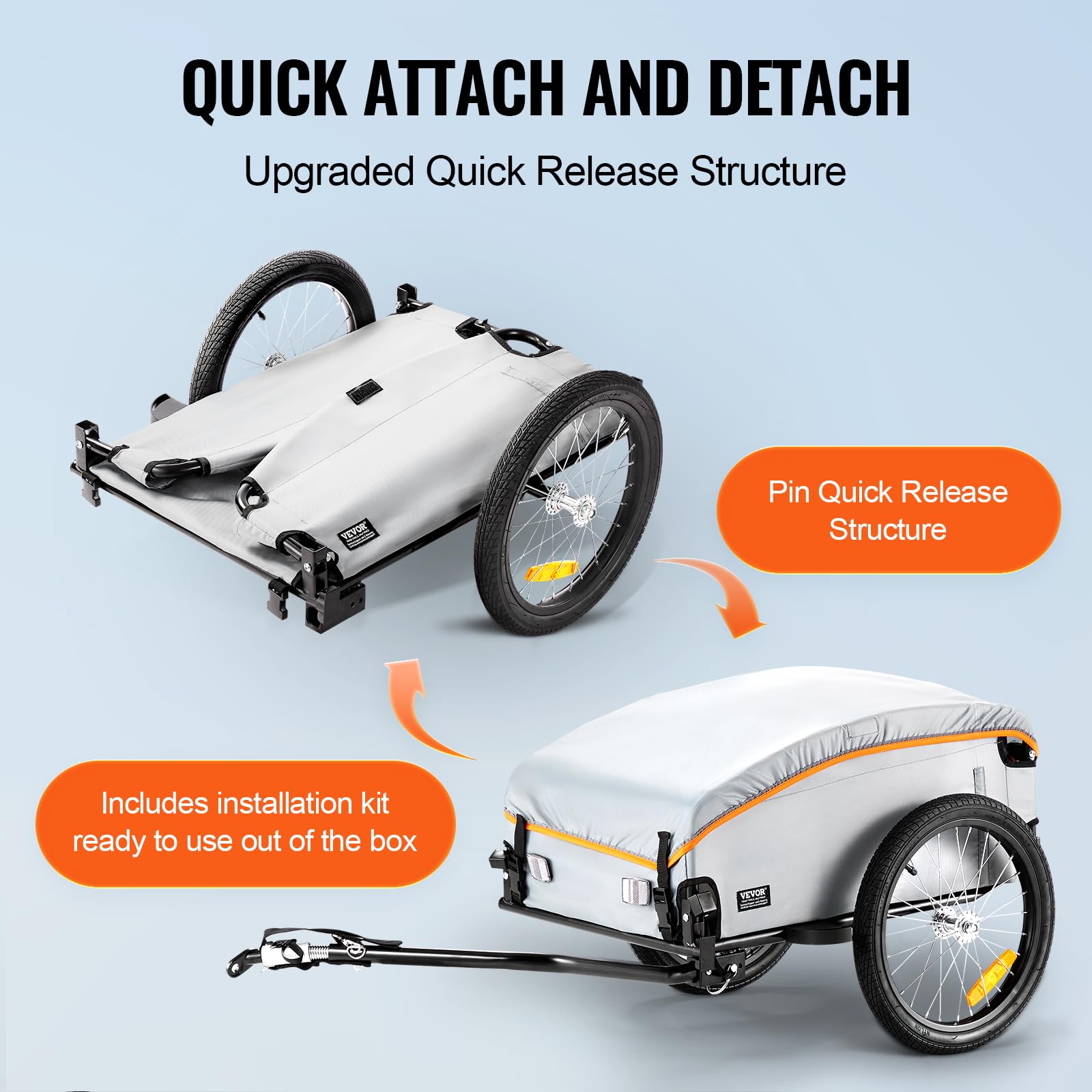 VEVOR Bike Cargo Trailer, 88/100/160 lbs Load Capacity, Heavy-Duty Bicycle Wagon Cart, Foldable Compact Storage with Universal Hitch - Image 5