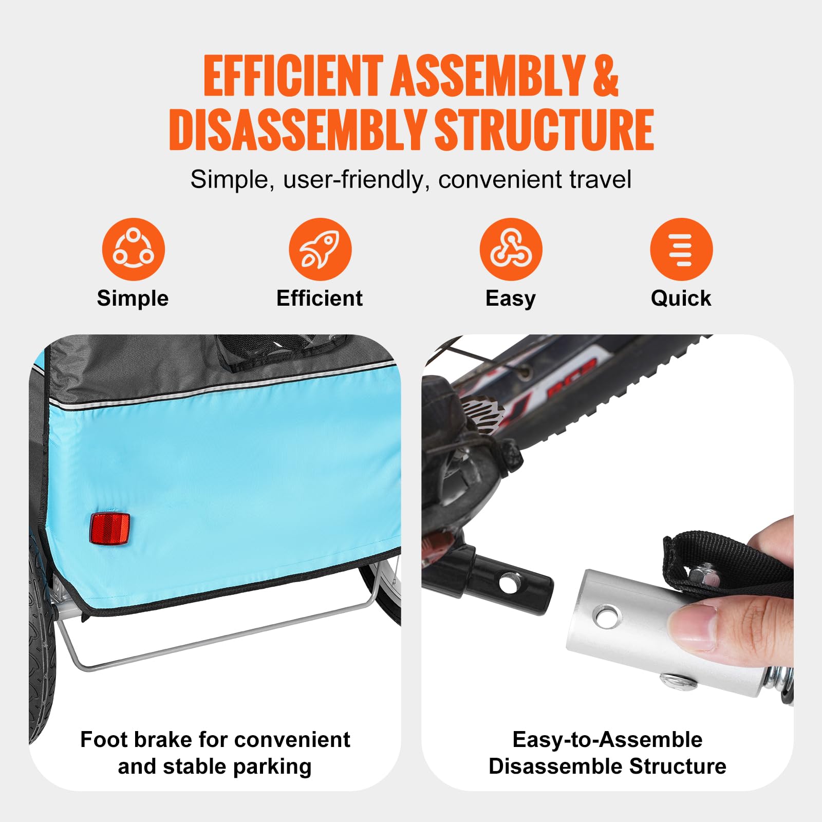 VEVOR Bike Trailer for Toddlers Kids, Single & Double Seat Options, 2-in-1 Canopy Carrier with Strong Frame Converts to Stroller, Tow Behind Foldable Child Bicycle Trailer with Universal Coupler - Image 6