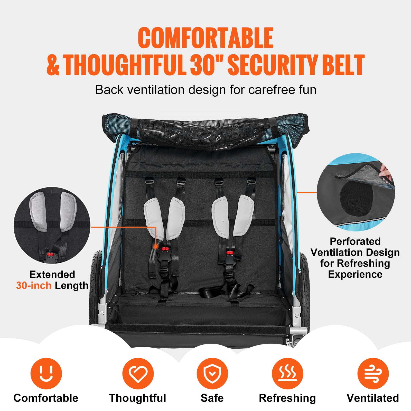 VEVOR Bike Trailer for Toddlers Kids, Single & Double Seat Options, 2-in-1 Canopy Carrier with Strong Frame Converts to Stroller, Tow Behind Foldable Child Bicycle Trailer with Universal Coupler - Image 7