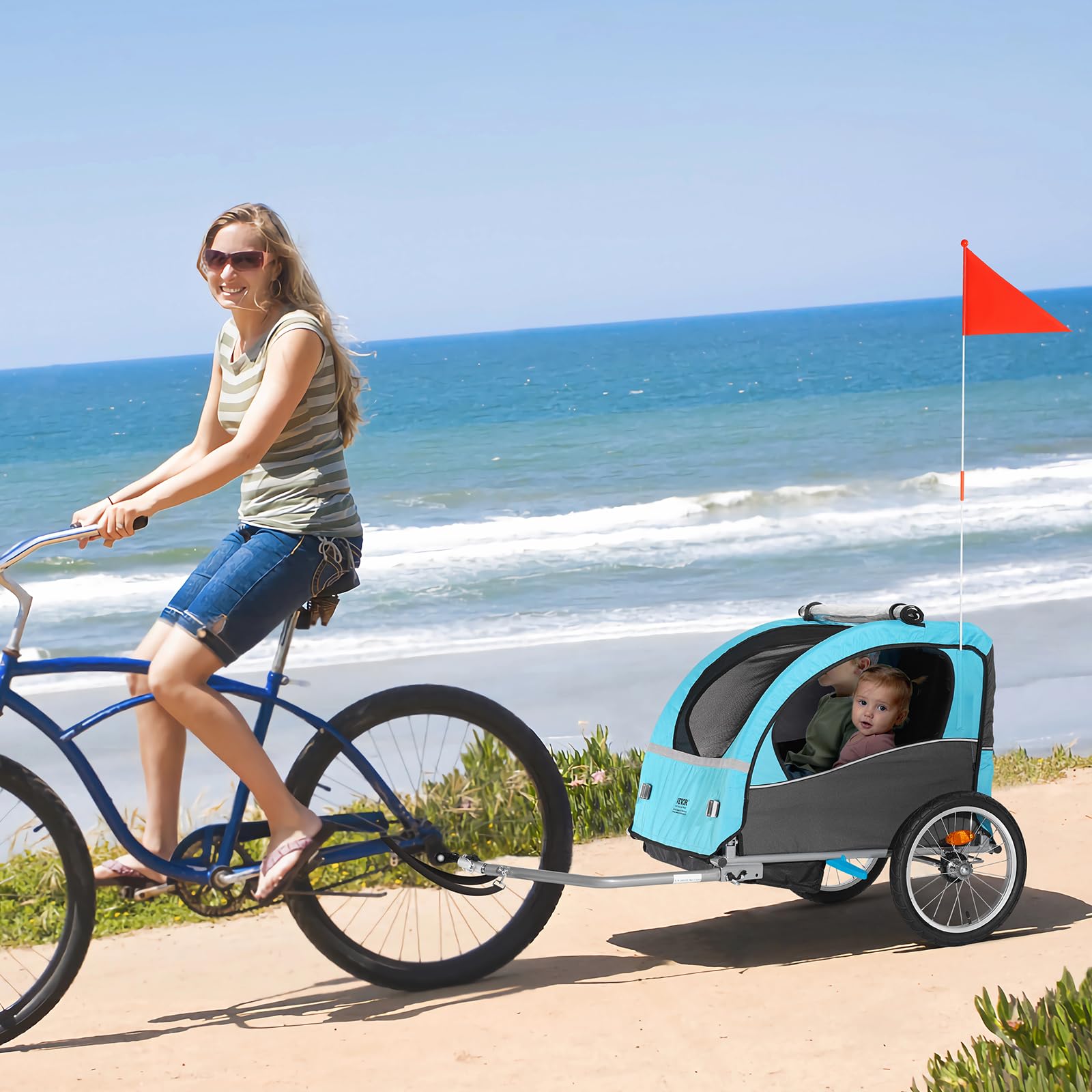 VEVOR Bike Trailer for Toddlers Kids, Single & Double Seat Options, 2-in-1 Canopy Carrier with Strong Frame Converts to Stroller, Tow Behind Foldable Child Bicycle Trailer with Universal Coupler - Image 9