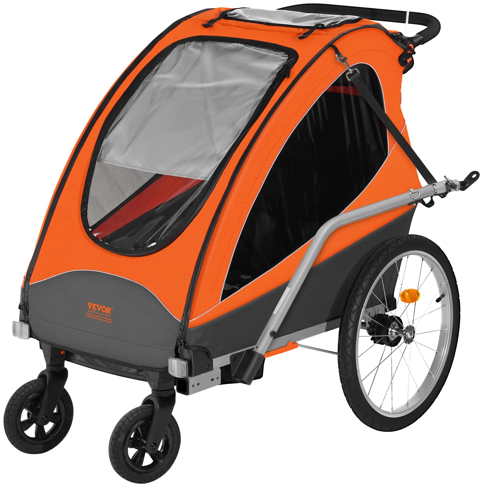 VEVOR Bike Trailer for Toddlers Kids, Single & Double Seat Options, 2-in-1 Canopy Carrier with Strong Frame Converts to Stroller, Tow Behind Foldable Child Bicycle Trailer with Universal Coupler - Image 10
