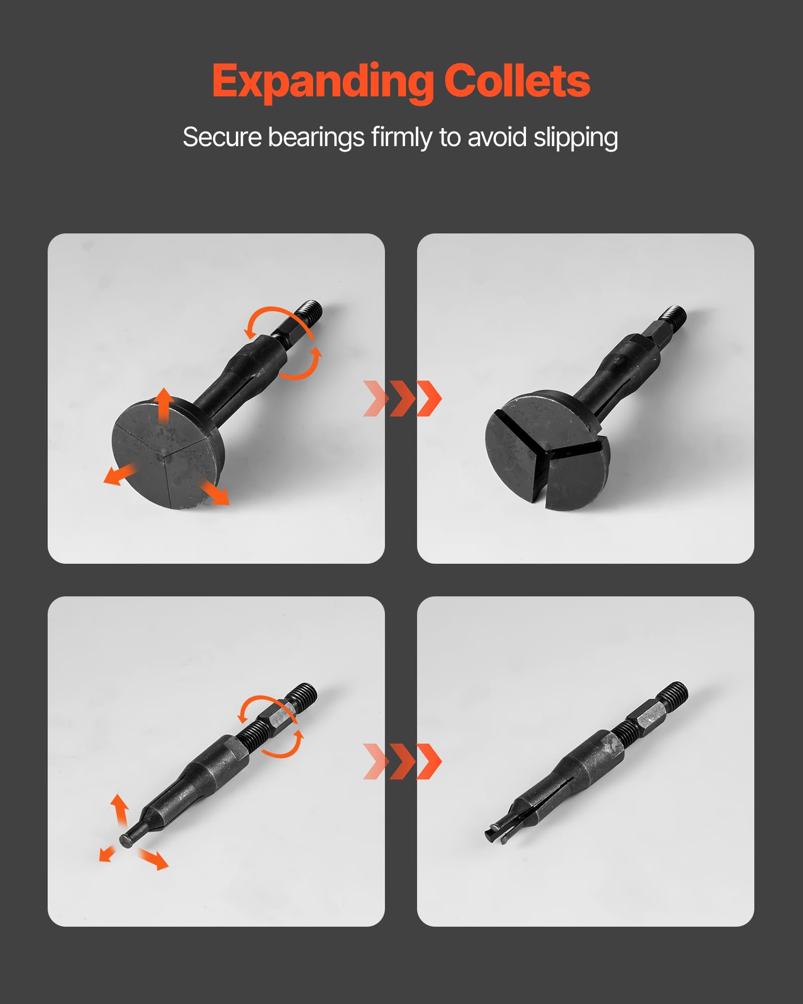 VEVOR Blind Hole Bearing Puller Set, 16-in-1 Inner Bearing Race and Seal Extractor Kit, 16 PCS Slide Hammer Pilot Insert Inner Internal Bearing Removal Tool Set with 10 Split Collets and Counterstay - Image 3