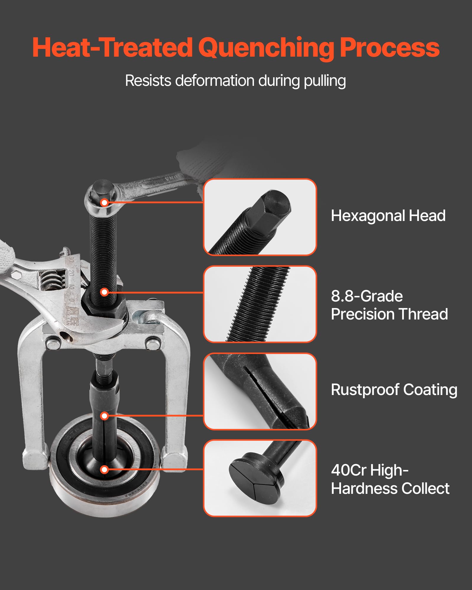 VEVOR Blind Hole Bearing Puller Set, 16-in-1 Inner Bearing Race and Seal Extractor Kit, 16 PCS Slide Hammer Pilot Insert Inner Internal Bearing Removal Tool Set with 10 Split Collets and Counterstay - Image 5