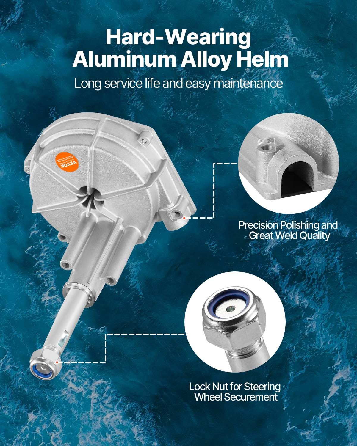 VEVOR Boat Steering System Kit, 10/11/12/13/14/15/16FT Outboard Boat Steering Control Cable, 13.5" Steering Wheel, 3/4" Tapered Shaft, Alloy Marine Steering System, for Yachts, Fishing Boats - Image 4