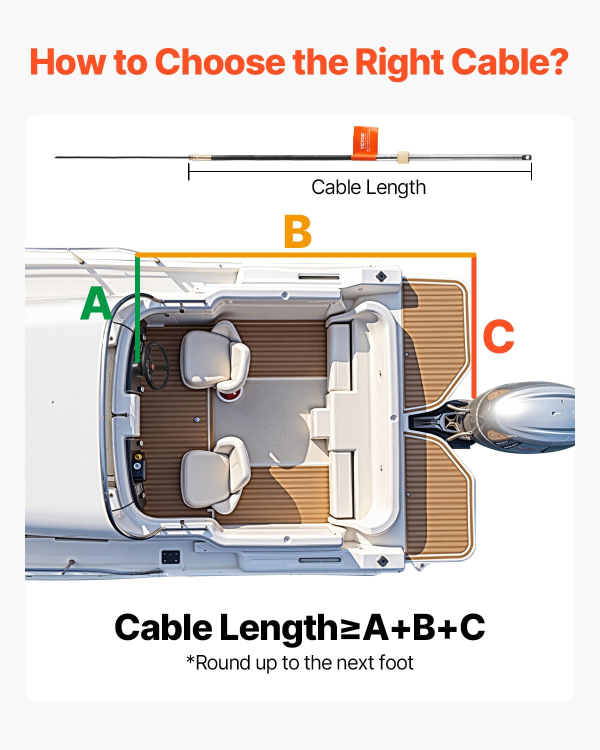 VEVOR Boat Steering System Kit, 10/11/12/13/14/15/16FT Outboard Boat Steering Control Cable, 13.5" Steering Wheel, 3/4" Tapered Shaft, Alloy Marine Steering System, for Yachts, Fishing Boats - Image 6