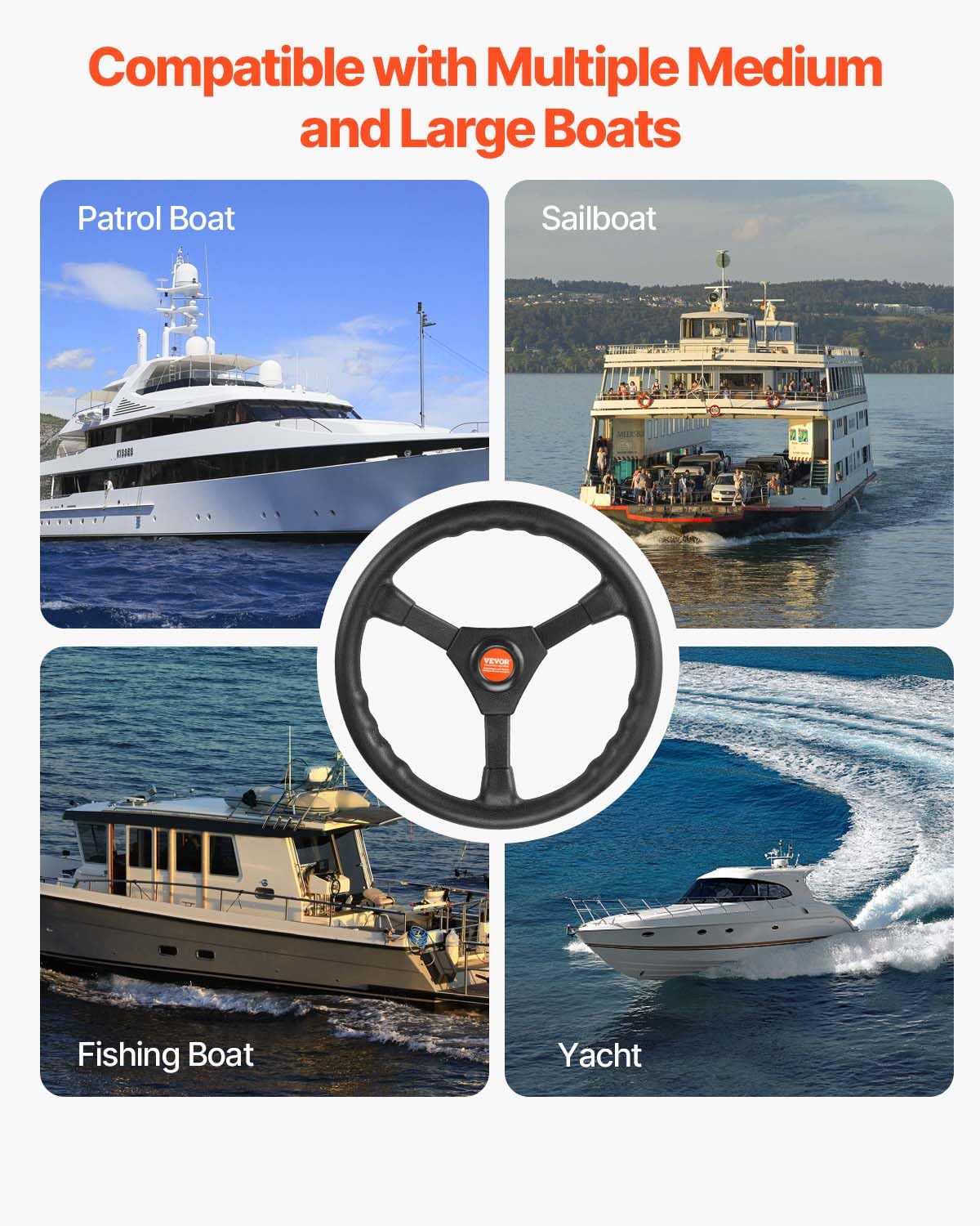 VEVOR Boat Steering System Kit, 10/11/12/13/14/15/16FT Outboard Boat Steering Control Cable, 13.5" Steering Wheel, 3/4" Tapered Shaft, Alloy Marine Steering System, for Yachts, Fishing Boats - Image 8