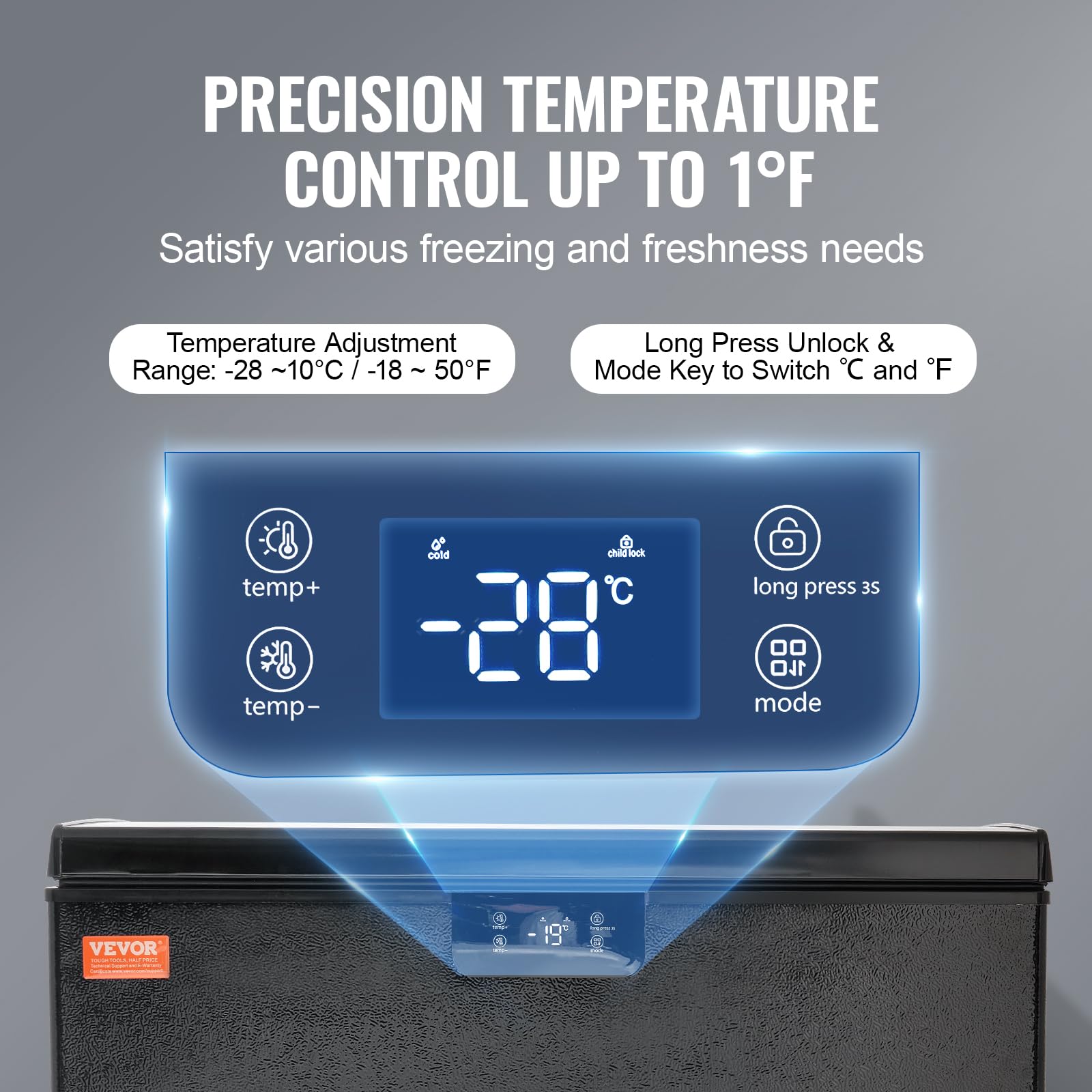 VEVOR Chest Freezer, 7 Cu.ft / 198 L Compact Deep Freezer, Free Standing Top Open Door Compact Freezers with 2 Removable Baskets & Adjustable Thermostat, Energy Saving & Low Noise, Black - Image 4