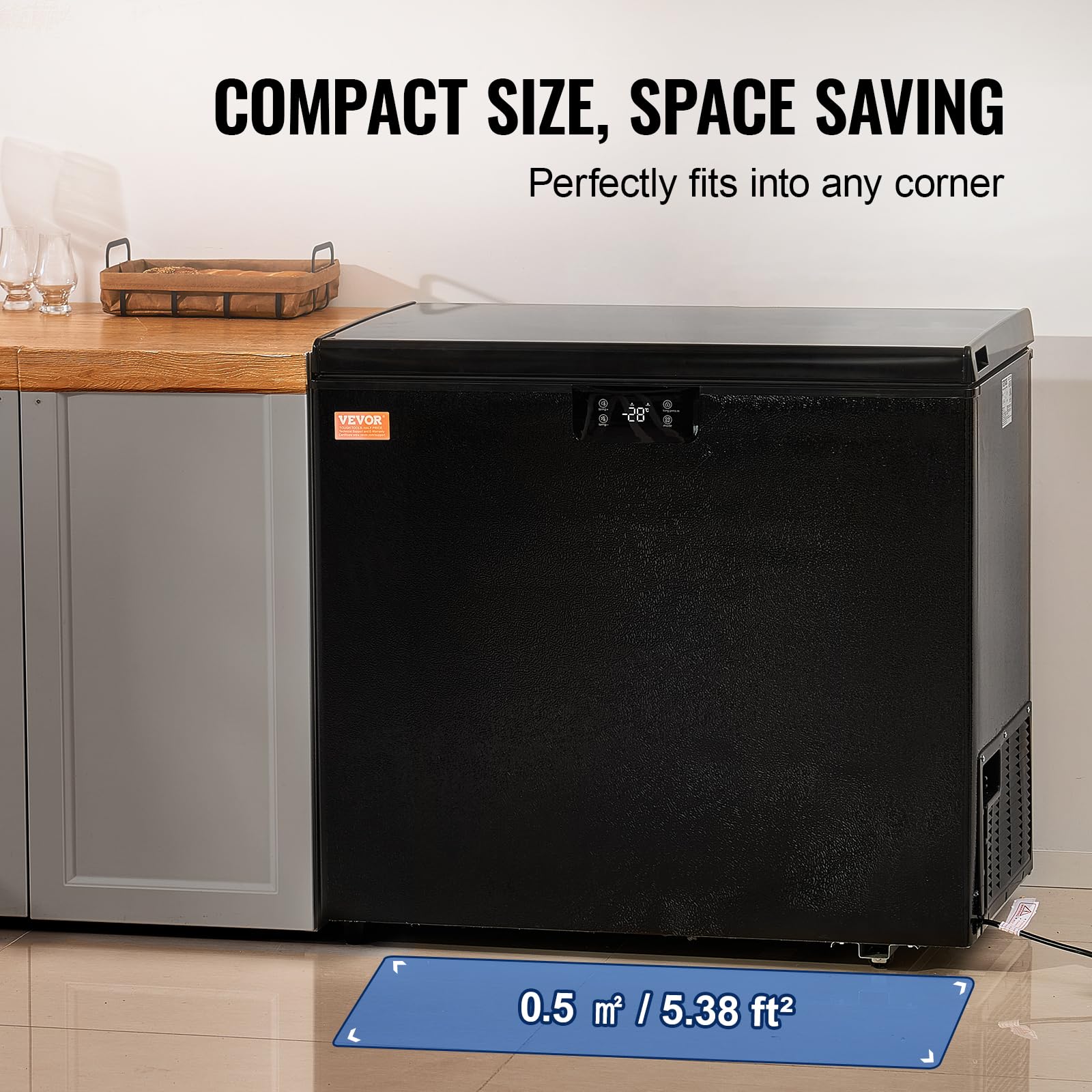 VEVOR Chest Freezer, 7 Cu.ft / 198 L Compact Deep Freezer, Free Standing Top Open Door Compact Freezers with 2 Removable Baskets & Adjustable Thermostat, Energy Saving & Low Noise, Black - Image 5