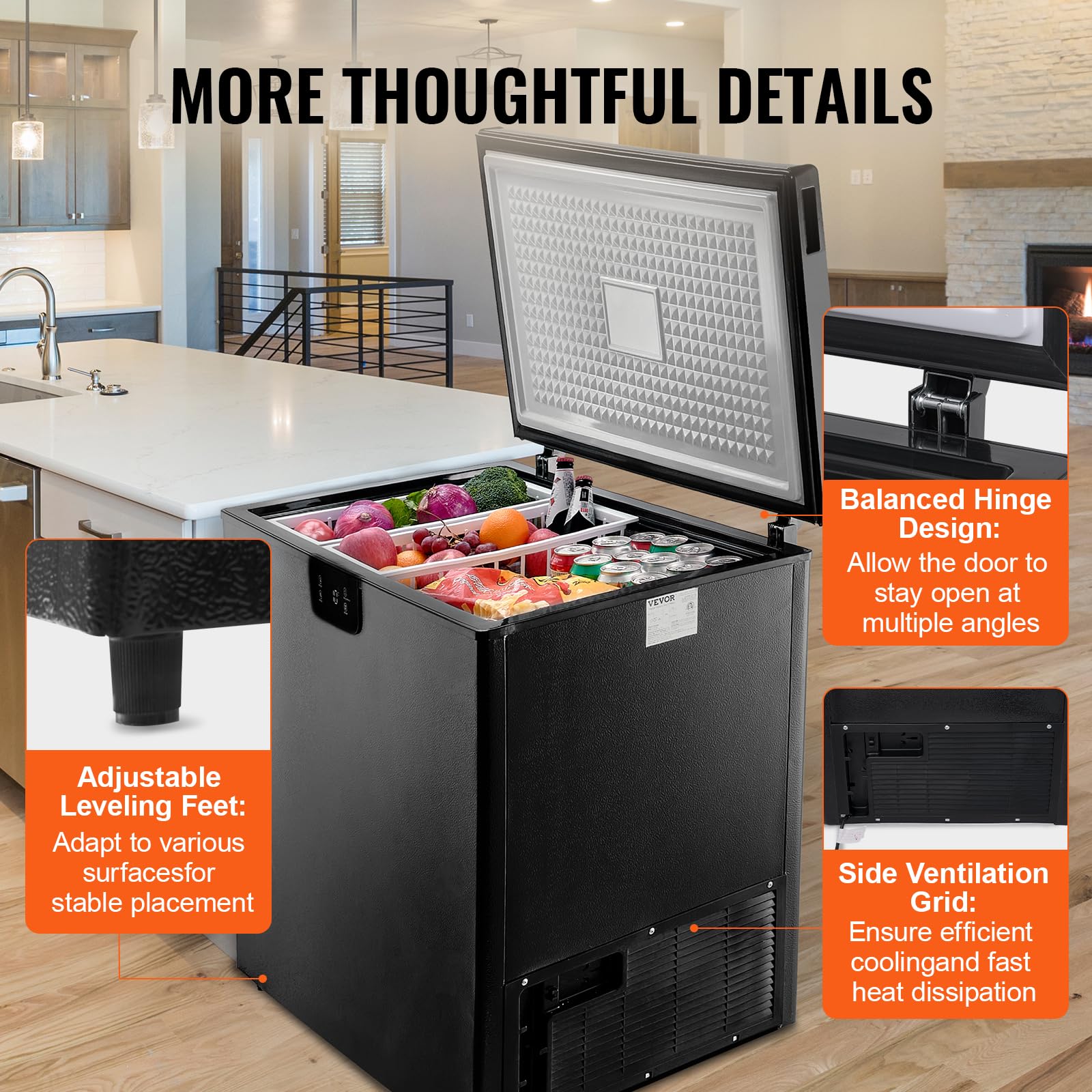 VEVOR Chest Freezer, 7 Cu.ft / 198 L Compact Deep Freezer, Free Standing Top Open Door Compact Freezers with 2 Removable Baskets & Adjustable Thermostat, Energy Saving & Low Noise, Black - Image 6