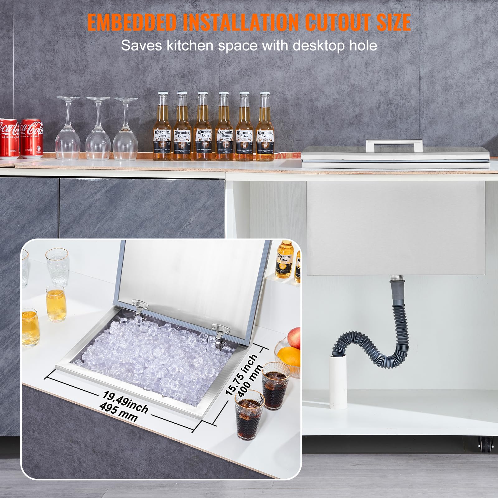 VEVOR Commercial Ice Bin, 125 lbs Portable Ice Caddy, Insulated Ice Carrier with 4 Wheels and Flip Lid, Large Ice Bin for Catering, Kitchens, Bistros, Restaurants, and Bars - Image 6