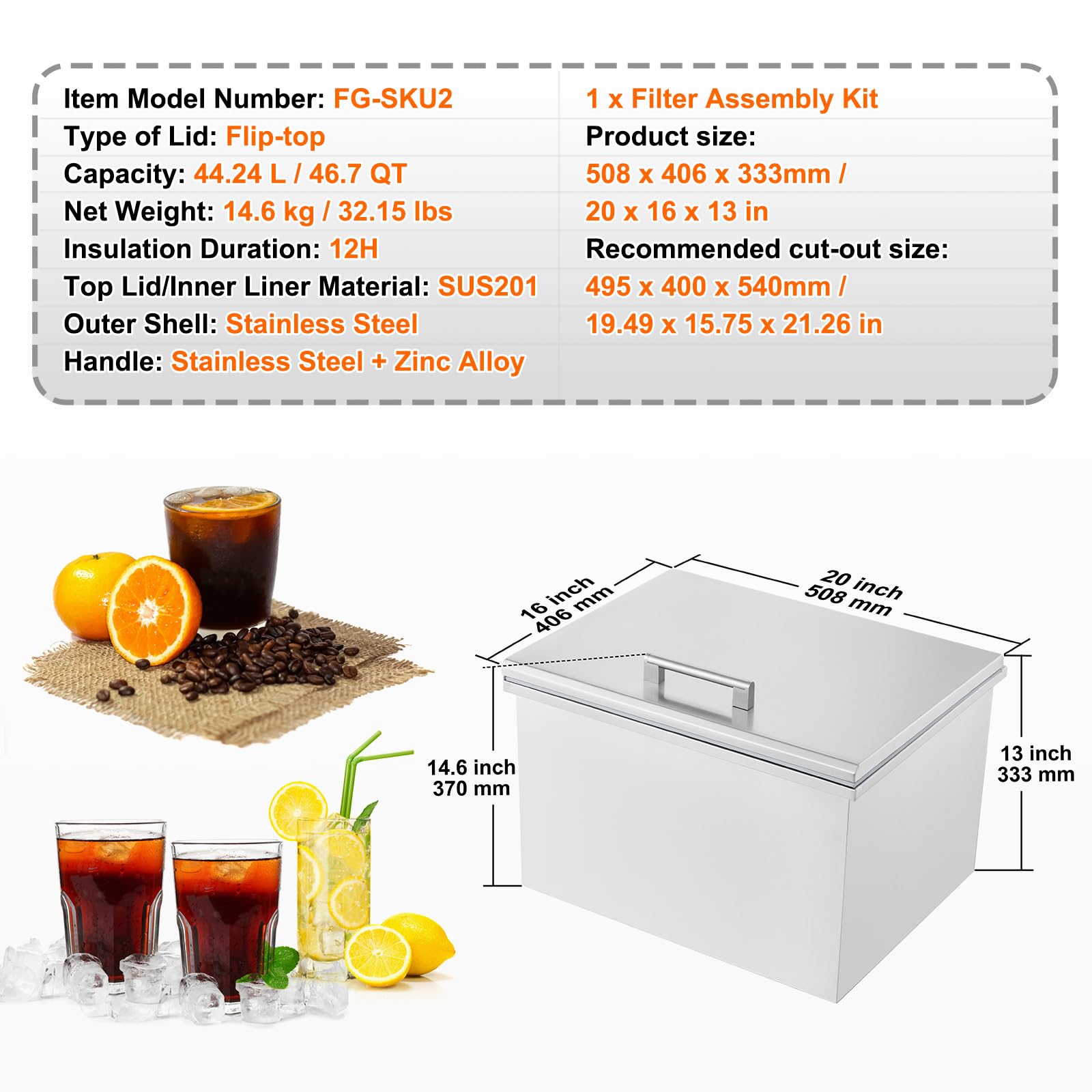 VEVOR Commercial Ice Bin, 125 lbs Portable Ice Caddy, Insulated Ice Carrier with 4 Wheels and Flip Lid, Large Ice Bin for Catering, Kitchens, Bistros, Restaurants, and Bars - Image 7