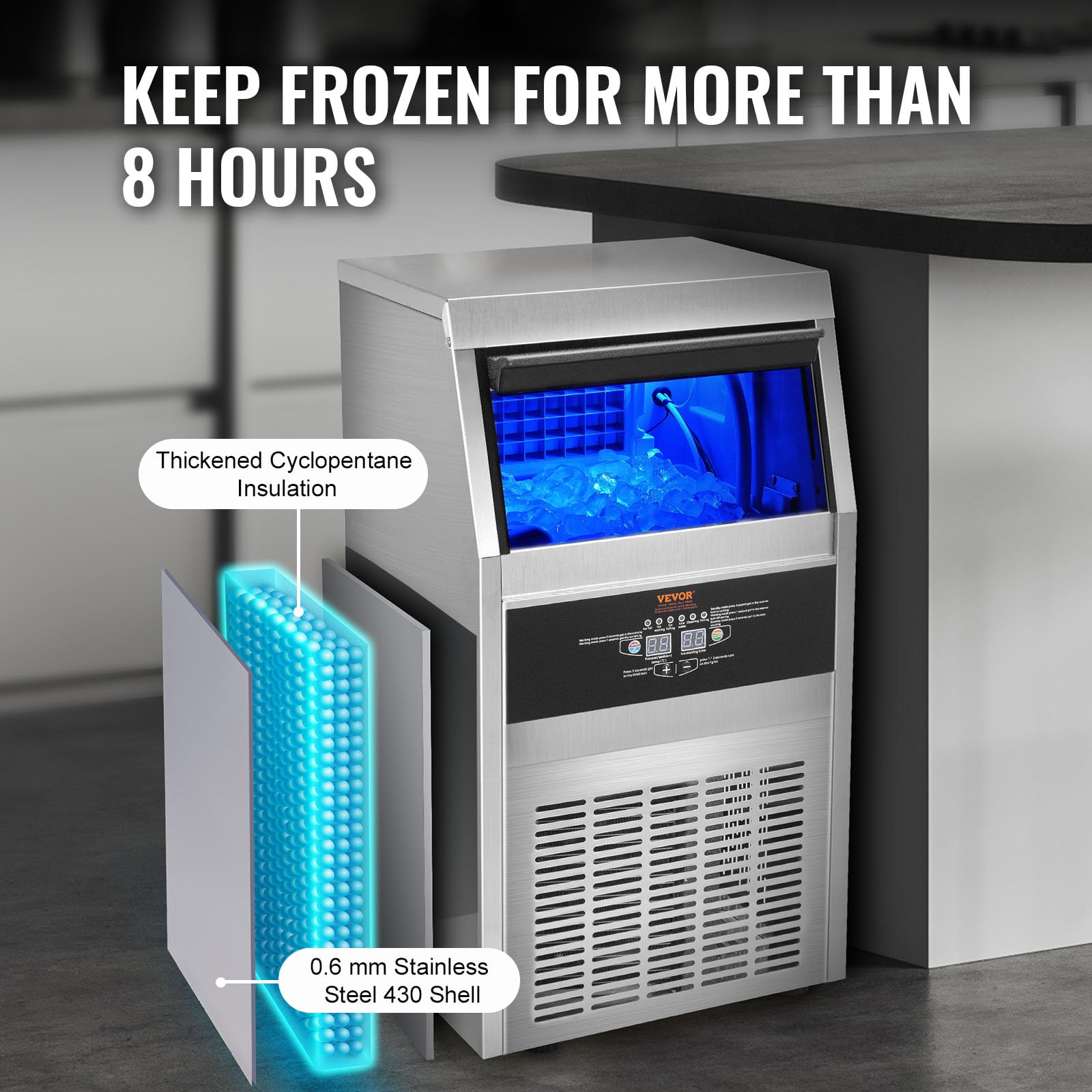 VEVOR Commercial Ice Maker 10 Pound Ice Maker 22 Pounds Storage Capacity 36 ICES 12-15 Sq. 90LBS/2 4H - Image 5