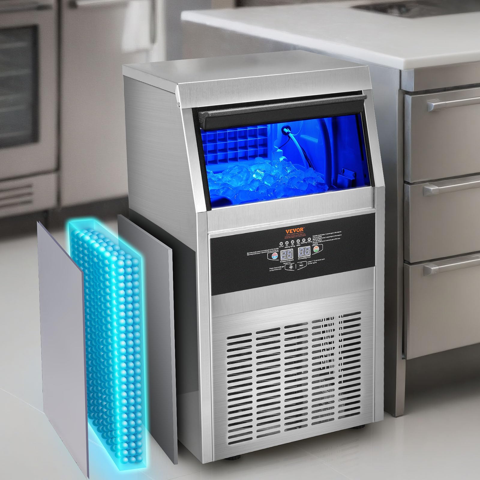 VEVOR Commercial Ice Maker 10 Pound Ice Maker 22 Pounds Storage Capacity 36 ICES 12-15 Sq. 90LBS/2 4H - Image 8